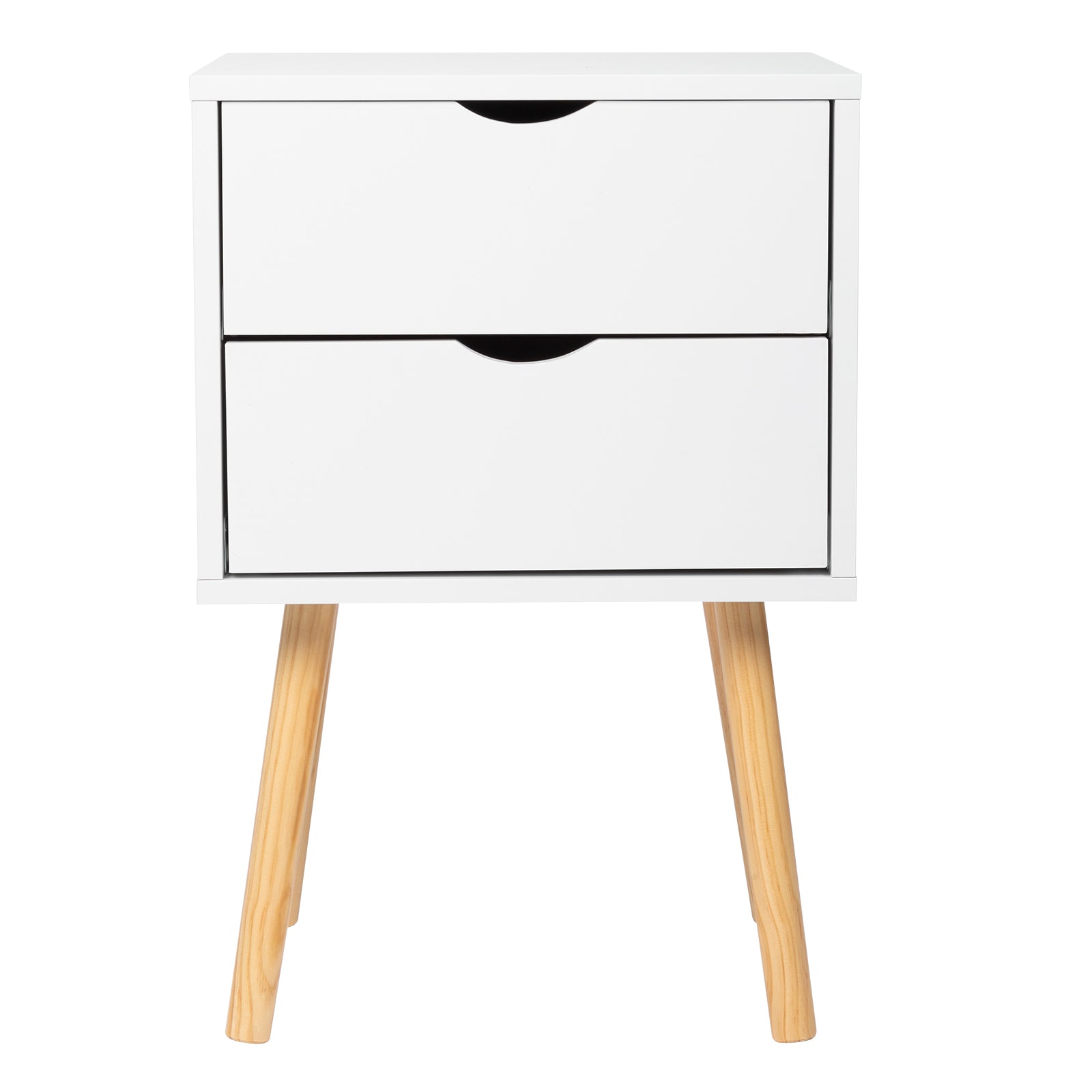 HAOYYE Modern White Bedside Table with Two Drawers and Wood Color High Legs Simple MDF Nightstand with Painted Finish Minimalist Bedroom Storage Cabinet End Table for Living Room Bedroom or Apartment Stylish and Space-Saving Furniture