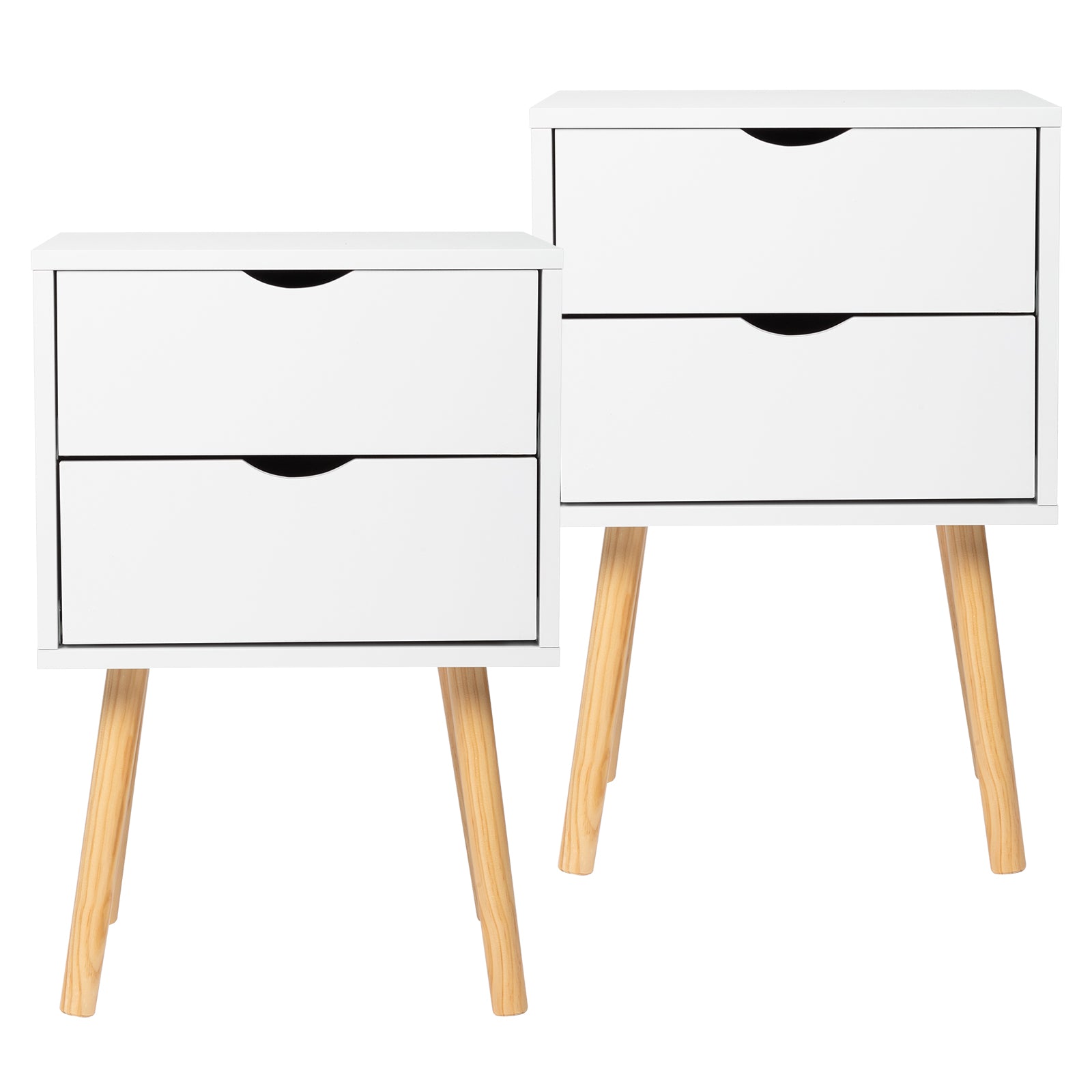HAOYYE Modern White Bedside Table with Two Drawers and Wood Color High Legs Simple MDF Nightstand with Painted Finish Minimalist Bedroom Storage Cabinet End Table for Living Room Bedroom or Apartment Stylish and Space-Saving Furniture