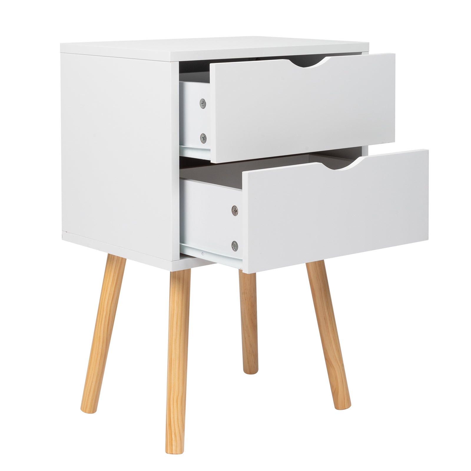 HAOYYE Modern White Bedside Table with Two Drawers and Wood Color High Legs Simple MDF Nightstand with Painted Finish Minimalist Bedroom Storage Cabinet End Table for Living Room Bedroom or Apartment Stylish and Space-Saving Furniture