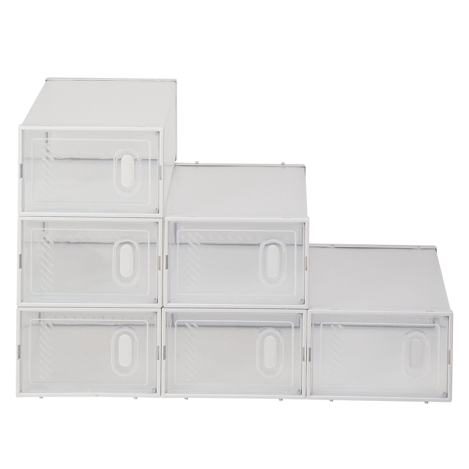 HAOYYE 6-Pack Clear Plastic Stackable Shoe Storage Boxes, White Durable Space-Saving Organizer, Modern Design, Versatile Use, Premium Quality, Stylish Look for Home Essentials, Bedroom, Living Room, Entryway, and Closet Organization
