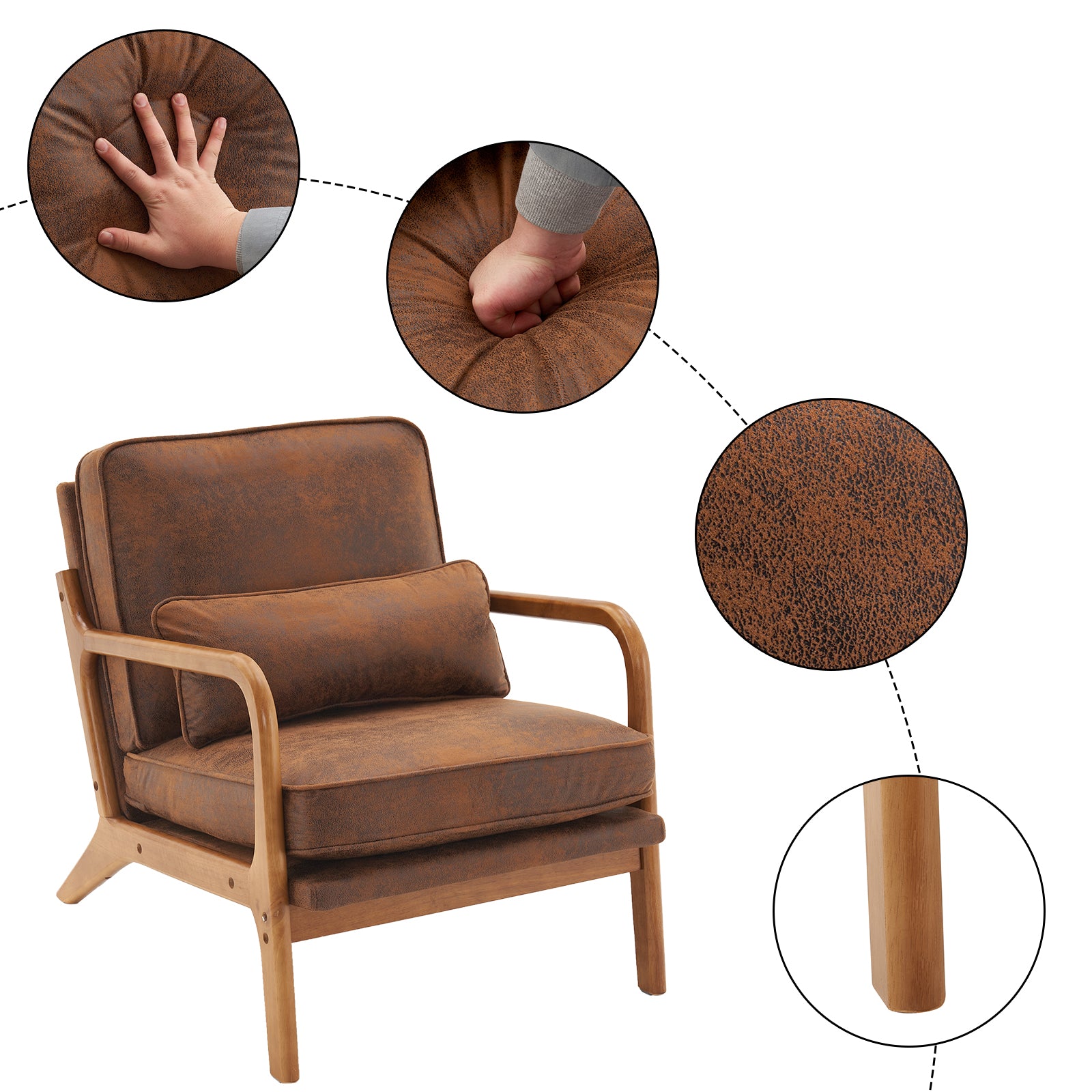 HAOYYE Oak Armrest Oak Upholstered Single Lounge Chair, Orange, Soft Cozy Warm Flannel Fleece Fabric, Premium Quality, Luxury Comfortable Design, Stylish Home Decor for Living Room, Bedroom, Office, Unique and Decorative