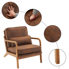 HAOYYE Oak Armrest Oak Upholstered Single Lounge Chair, Orange, Soft Cozy Warm Flannel Fleece Fabric, Premium Quality, Luxury Comfortable Design, Stylish Home Decor for Living Room, Bedroom, Office, Unique and Decorative