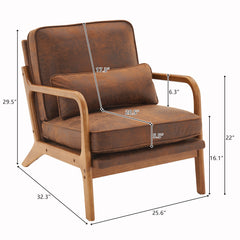 HAOYYE Oak Armrest Oak Upholstered Single Lounge Chair, Orange, Soft Cozy Warm Flannel Fleece Fabric, Premium Quality, Luxury Comfortable Design, Stylish Home Decor for Living Room, Bedroom, Office, Unique and Decorative