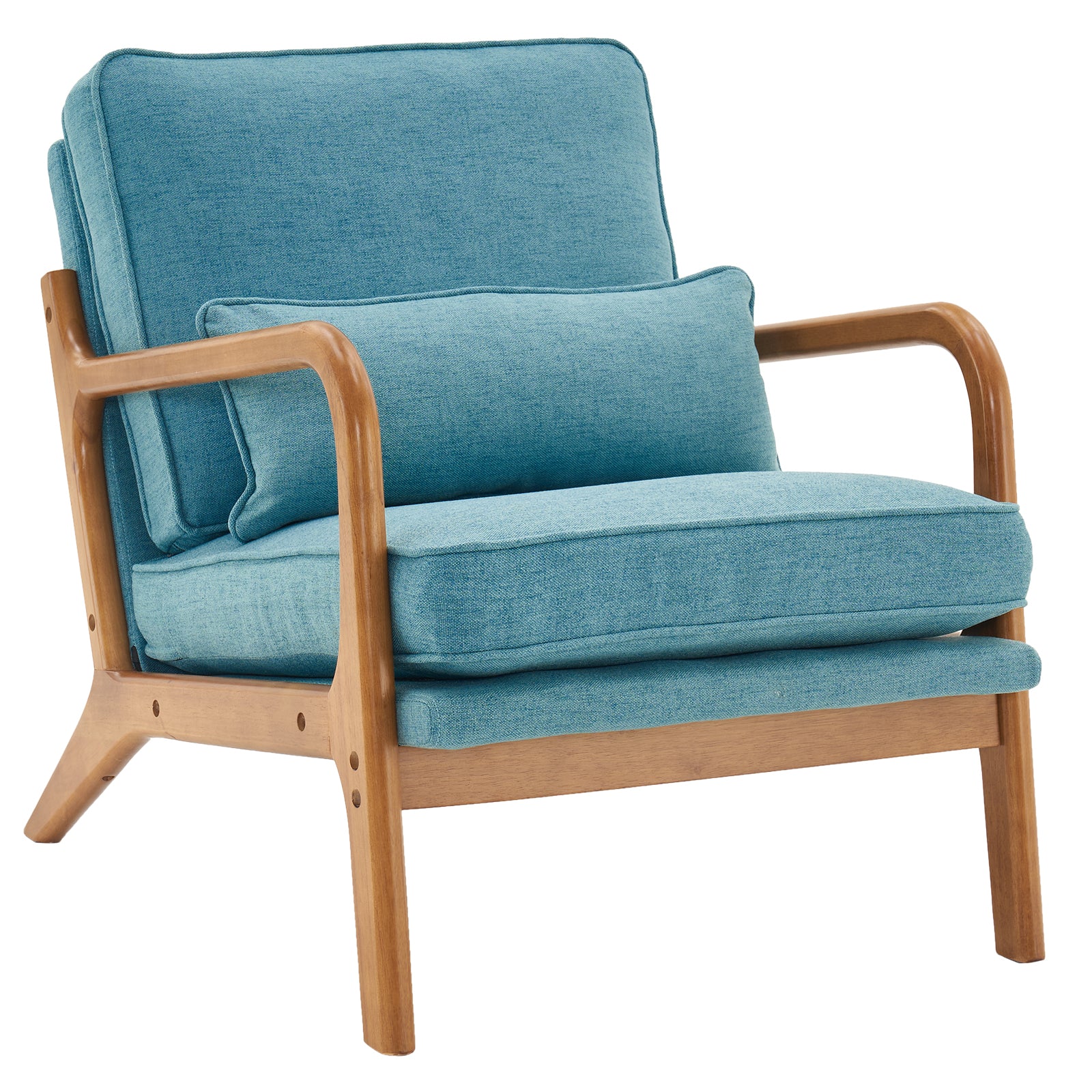 HAOYYE Oak Upholstered Lounge Chair, Teal Flannel Fleece, Comfy Single Chair for Living Room, Bedroom, Guestroom.