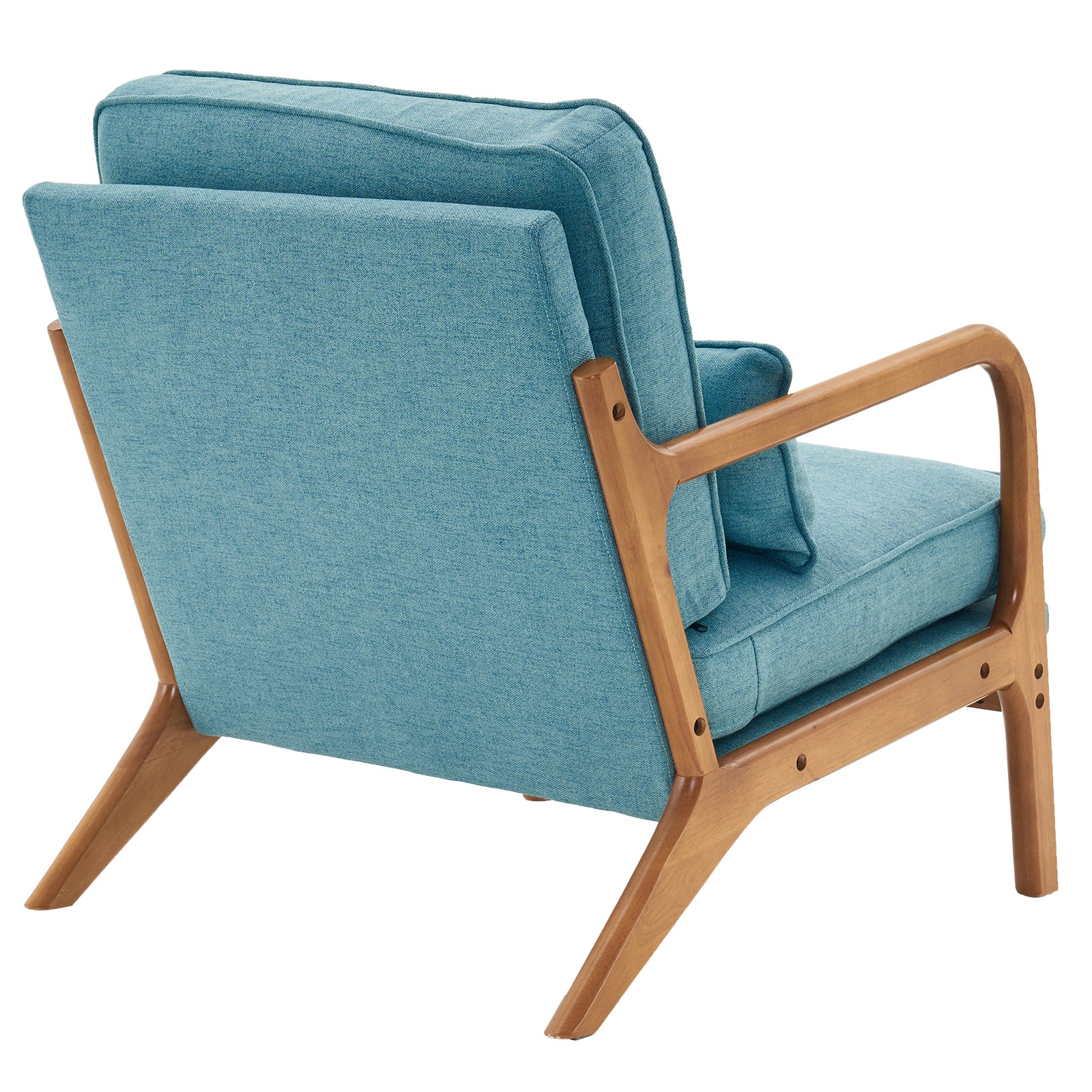 HAOYYE Oak Upholstered Lounge Chair, Teal Flannel Fleece, Comfy Single Chair for Living Room, Bedroom, Guestroom.