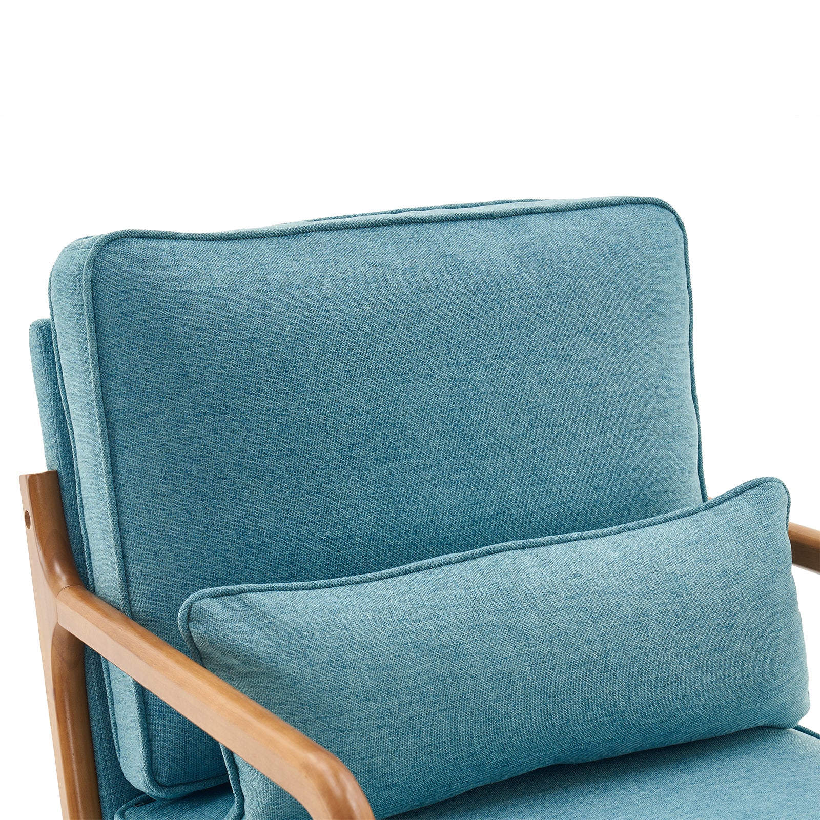 HAOYYE Oak Upholstered Lounge Chair, Teal Flannel Fleece, Comfy Single Chair for Living Room, Bedroom, Guestroom.