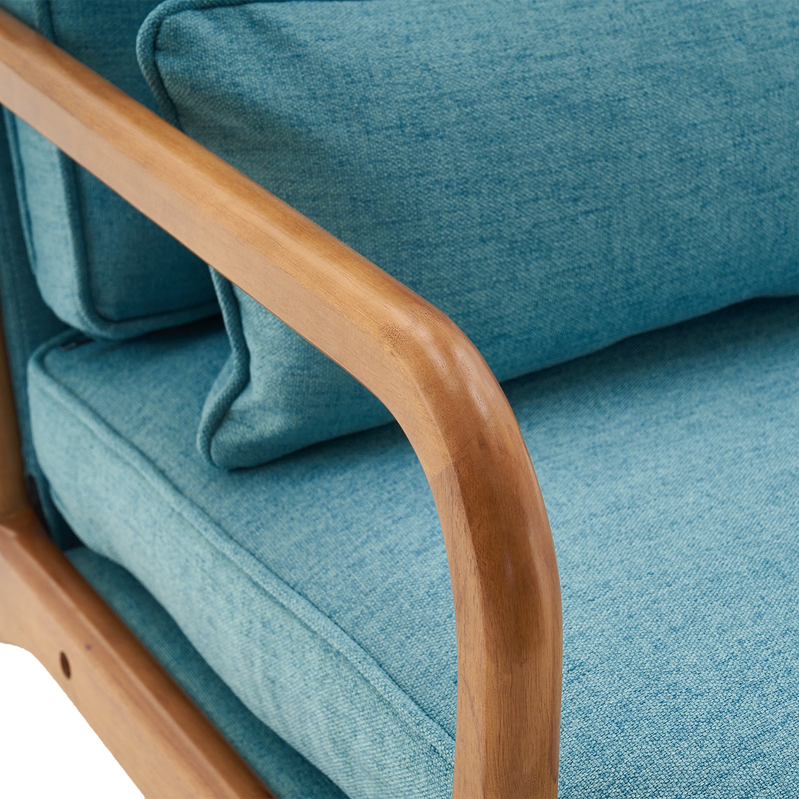 HAOYYE Oak Upholstered Lounge Chair, Teal Flannel Fleece, Comfy Single Chair for Living Room, Bedroom, Guestroom.