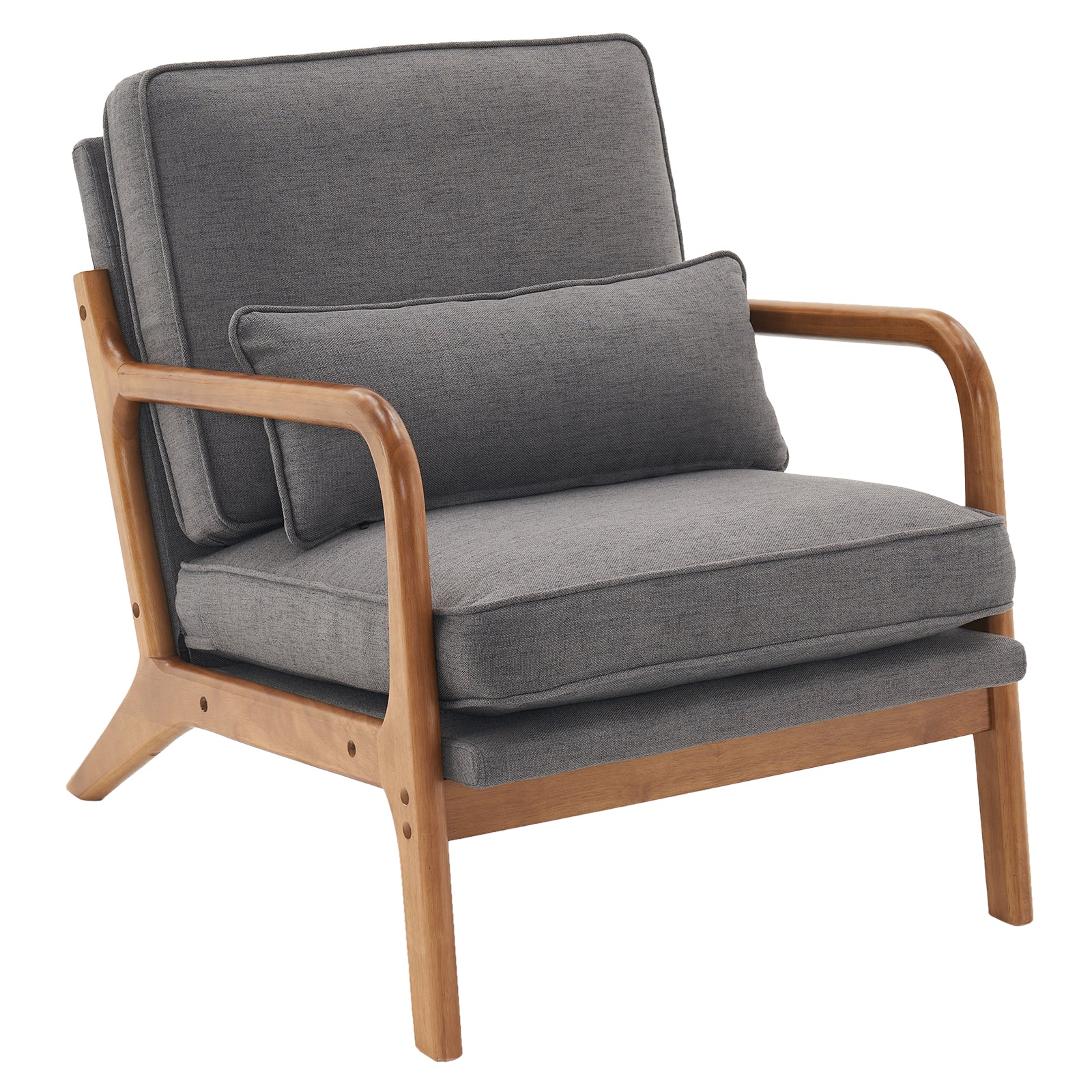 HAOYYE Oak Armrest Upholstered Single Lounge Chair, Dark Grey, Premium Quality, Soft Cozy Flannel Fleece Fabric, Comfortable and Luxurious Design for Indoor Living Room, Bedroom, and Office Decor