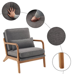 HAOYYE Oak Armrest Upholstered Single Lounge Chair, Dark Grey, Premium Quality, Soft Cozy Flannel Fleece Fabric, Comfortable and Luxurious Design for Indoor Living Room, Bedroom, and Office Decor