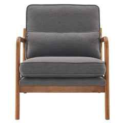 HAOYYE Oak Armrest Upholstered Single Lounge Chair, Dark Grey, Premium Quality, Soft Cozy Flannel Fleece Fabric, Comfortable and Luxurious Design for Indoor Living Room, Bedroom, and Office Decor