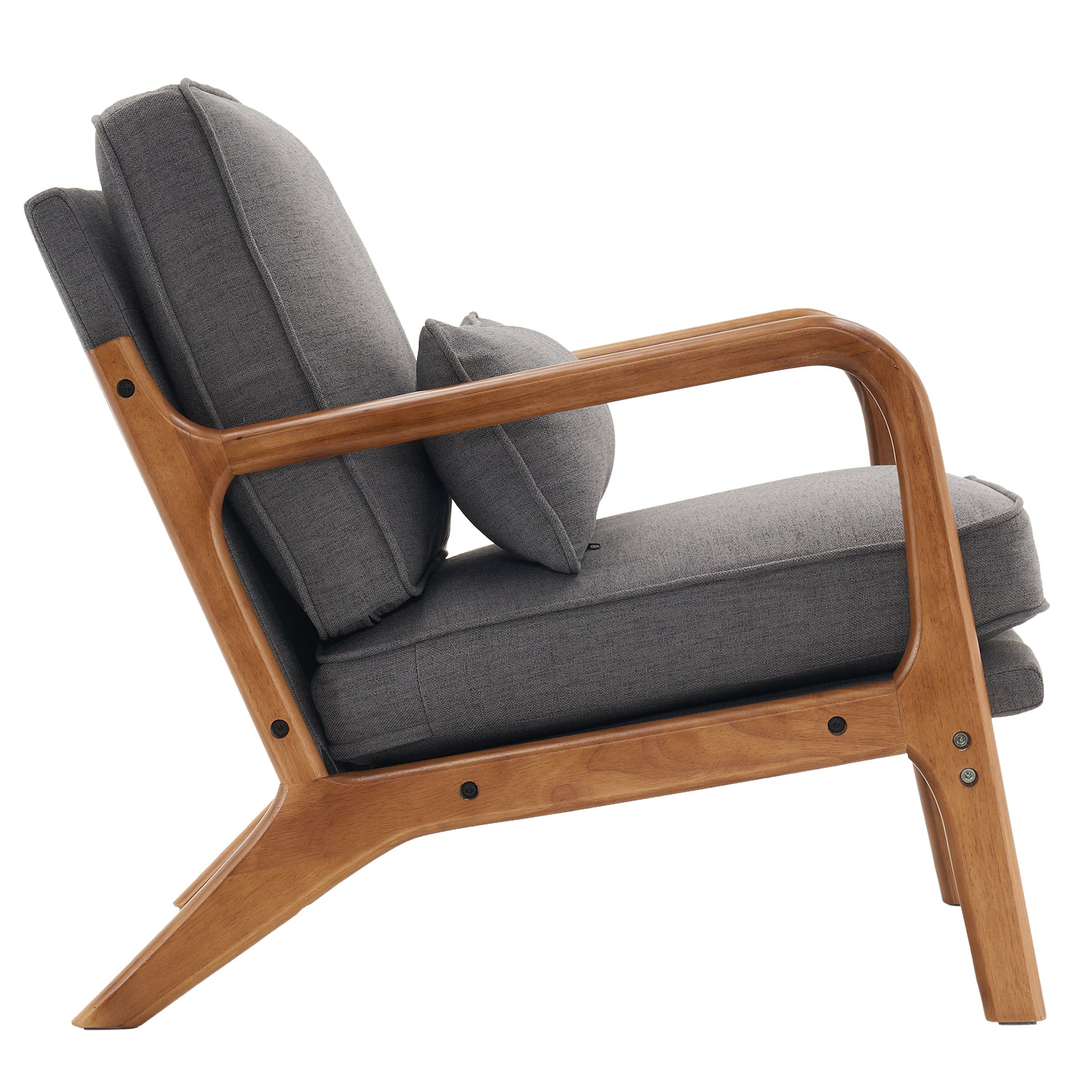 HAOYYE Oak Armrest Upholstered Single Lounge Chair, Dark Grey, Premium Quality, Soft Cozy Flannel Fleece Fabric, Comfortable and Luxurious Design for Indoor Living Room, Bedroom, and Office Decor