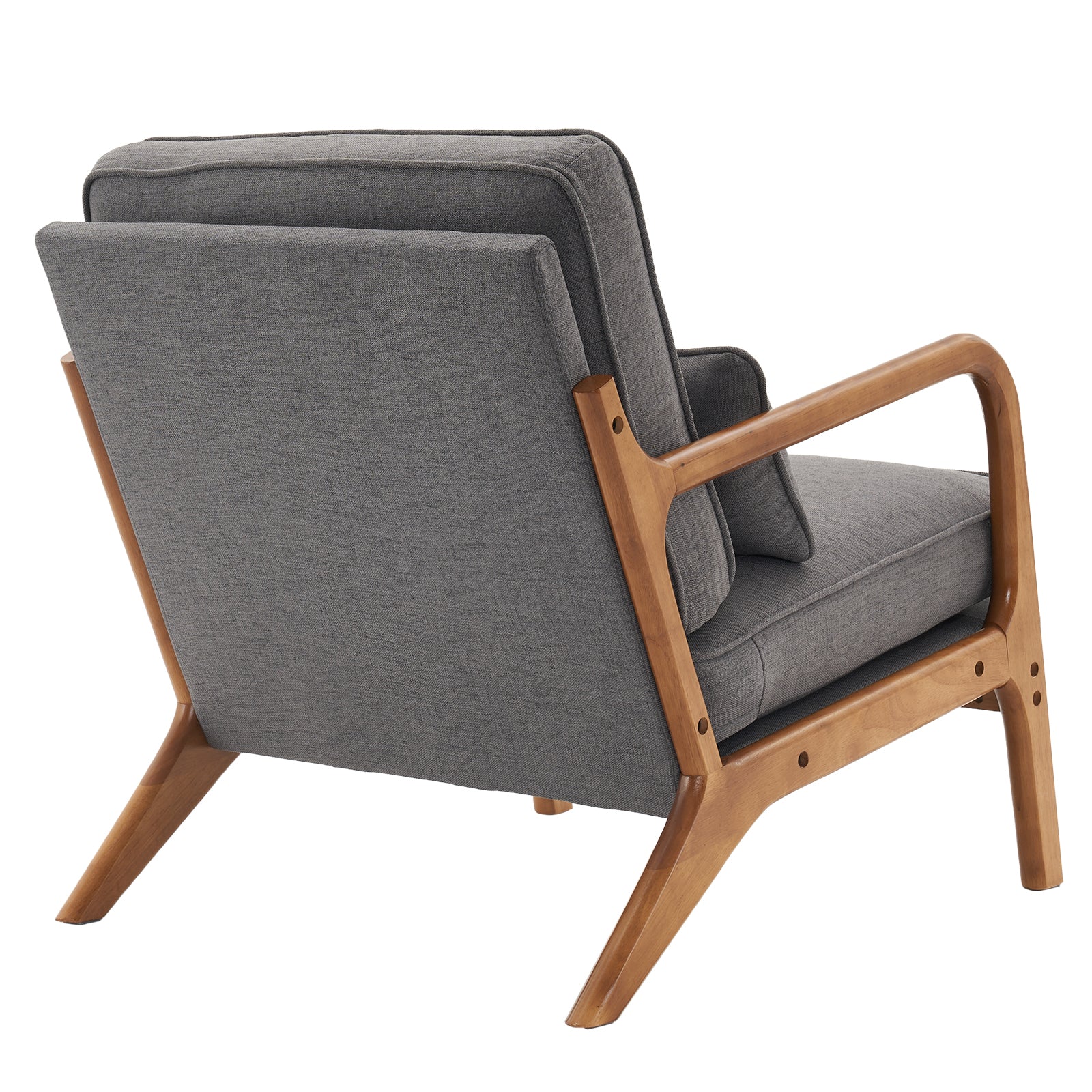 HAOYYE Oak Armrest Upholstered Single Lounge Chair, Dark Grey, Premium Quality, Soft Cozy Flannel Fleece Fabric, Comfortable and Luxurious Design for Indoor Living Room, Bedroom, and Office Decor