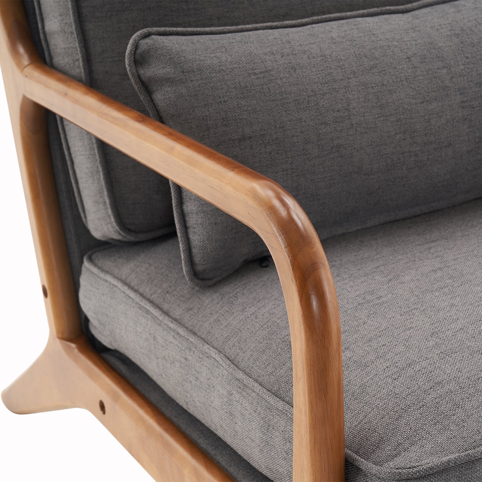 HAOYYE Oak Armrest Upholstered Single Lounge Chair, Dark Grey, Premium Quality, Soft Cozy Flannel Fleece Fabric, Comfortable and Luxurious Design for Indoor Living Room, Bedroom, and Office Decor