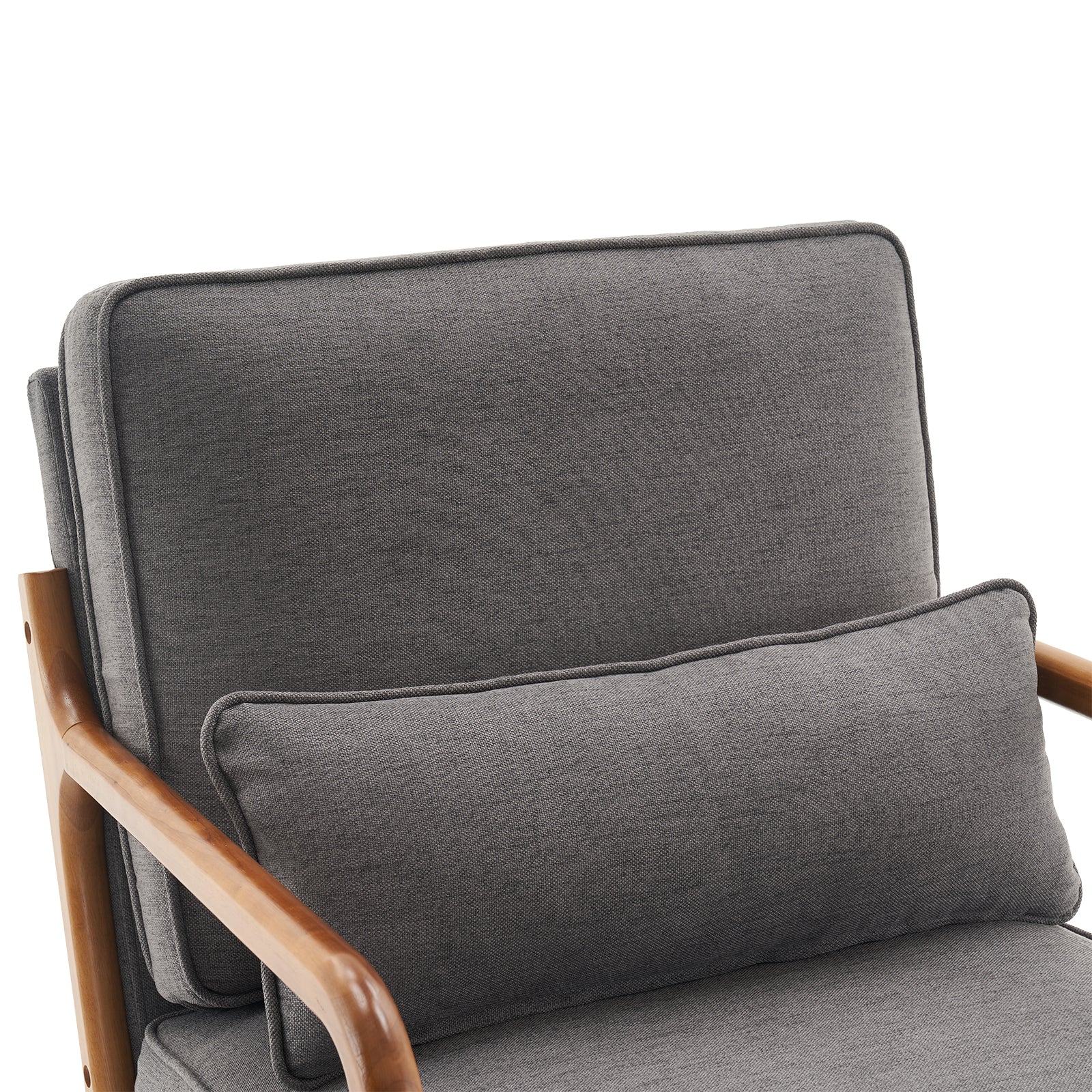 HAOYYE Oak Armrest Upholstered Single Lounge Chair, Dark Grey, Premium Quality, Soft Cozy Flannel Fleece Fabric, Comfortable and Luxurious Design for Indoor Living Room, Bedroom, and Office Decor