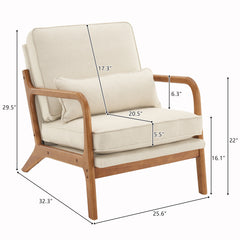 HAOYYE Oak Armrest Upholstered Single Lounge Chair with Comfortable Cushion, Elegant Off-White Indoor Accent Chair, Stylish Modern Design for Living Room, Bedroom, or Office Seating