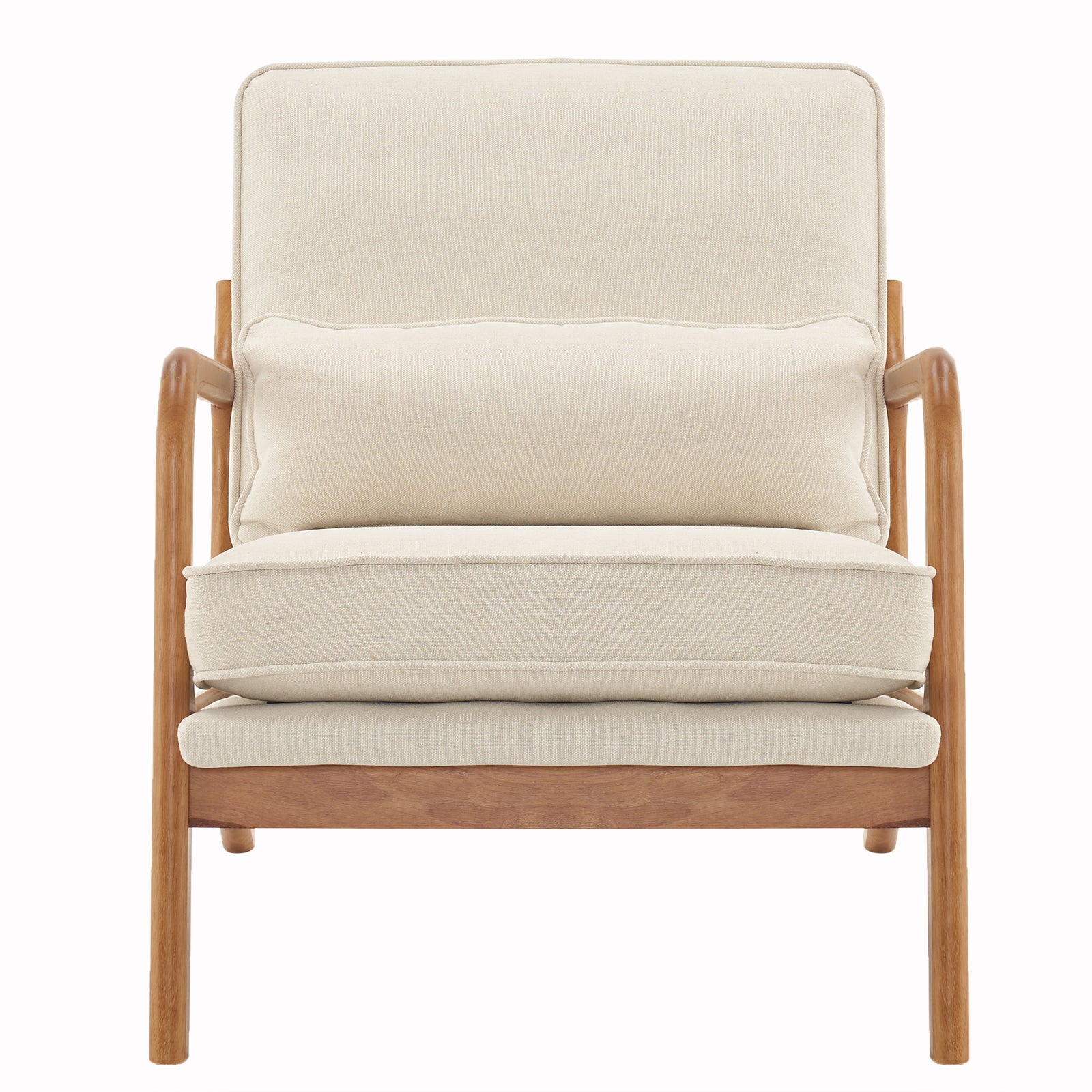 HAOYYE Oak Armrest Upholstered Single Lounge Chair with Comfortable Cushion, Elegant Off-White Indoor Accent Chair, Stylish Modern Design for Living Room, Bedroom, or Office Seating
