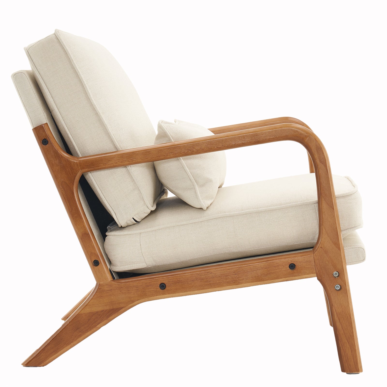 HAOYYE Oak Armrest Upholstered Single Lounge Chair with Comfortable Cushion, Elegant Off-White Indoor Accent Chair, Stylish Modern Design for Living Room, Bedroom, or Office Seating