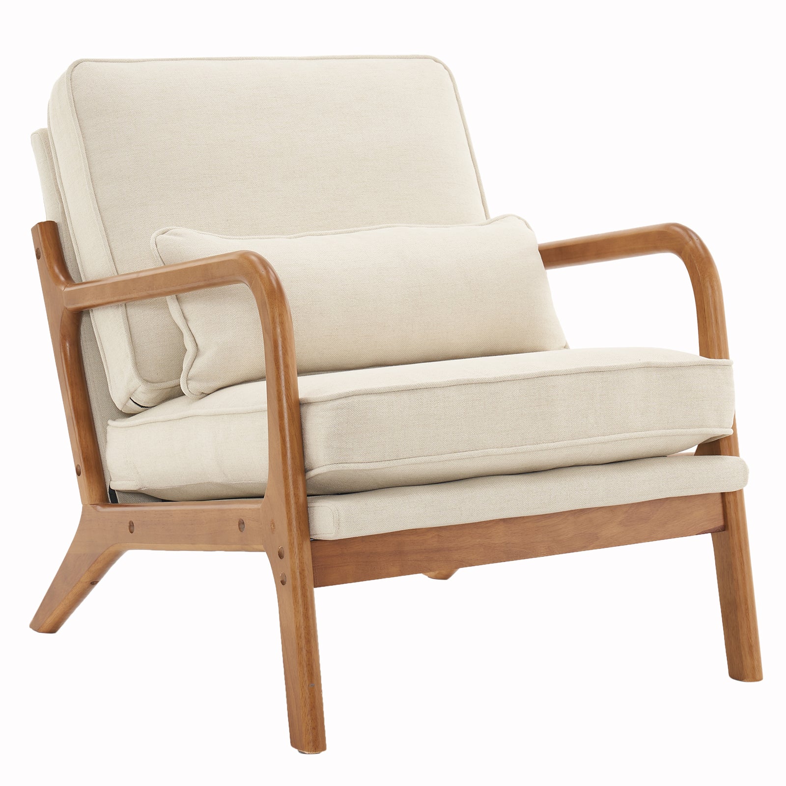 HAOYYE Oak Armrest Upholstered Single Lounge Chair with Comfortable Cushion, Elegant Off-White Indoor Accent Chair, Stylish Modern Design for Living Room, Bedroom, or Office Seating