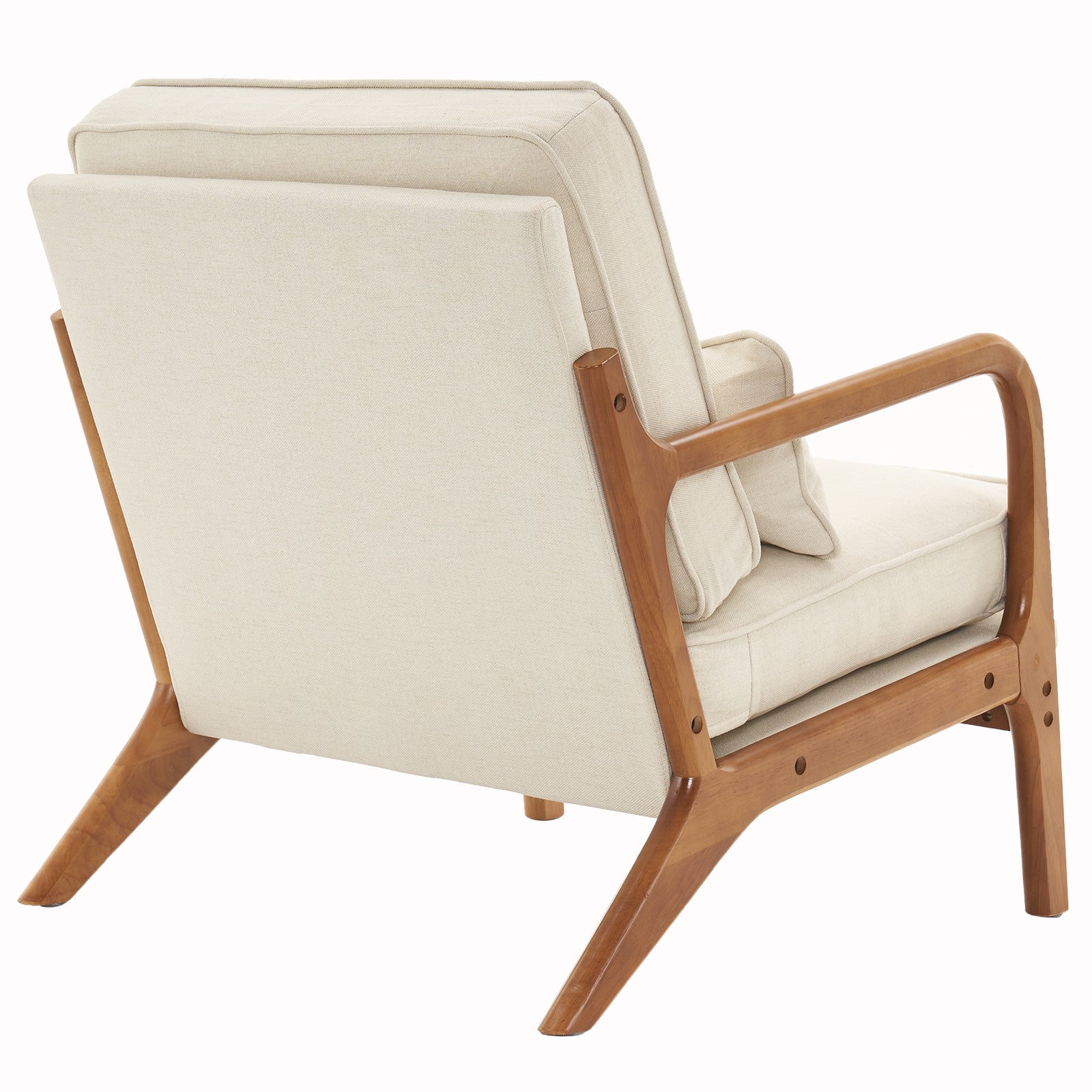 HAOYYE Oak Armrest Upholstered Single Lounge Chair with Comfortable Cushion, Elegant Off-White Indoor Accent Chair, Stylish Modern Design for Living Room, Bedroom, or Office Seating