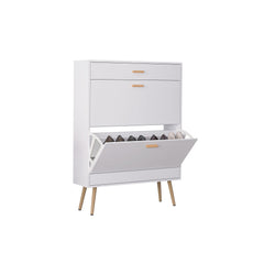 HAOYYE White Shoe Cabinet with 2 Flip Drawers Modern Shoe Rack Storage Organizer for Entryway Hallway or Closet Space-Saving Shoe Storage Cabinet for Heels Boots Sneakers and Slippers Freestanding Narrow Shoe Organizer with Hidden Design