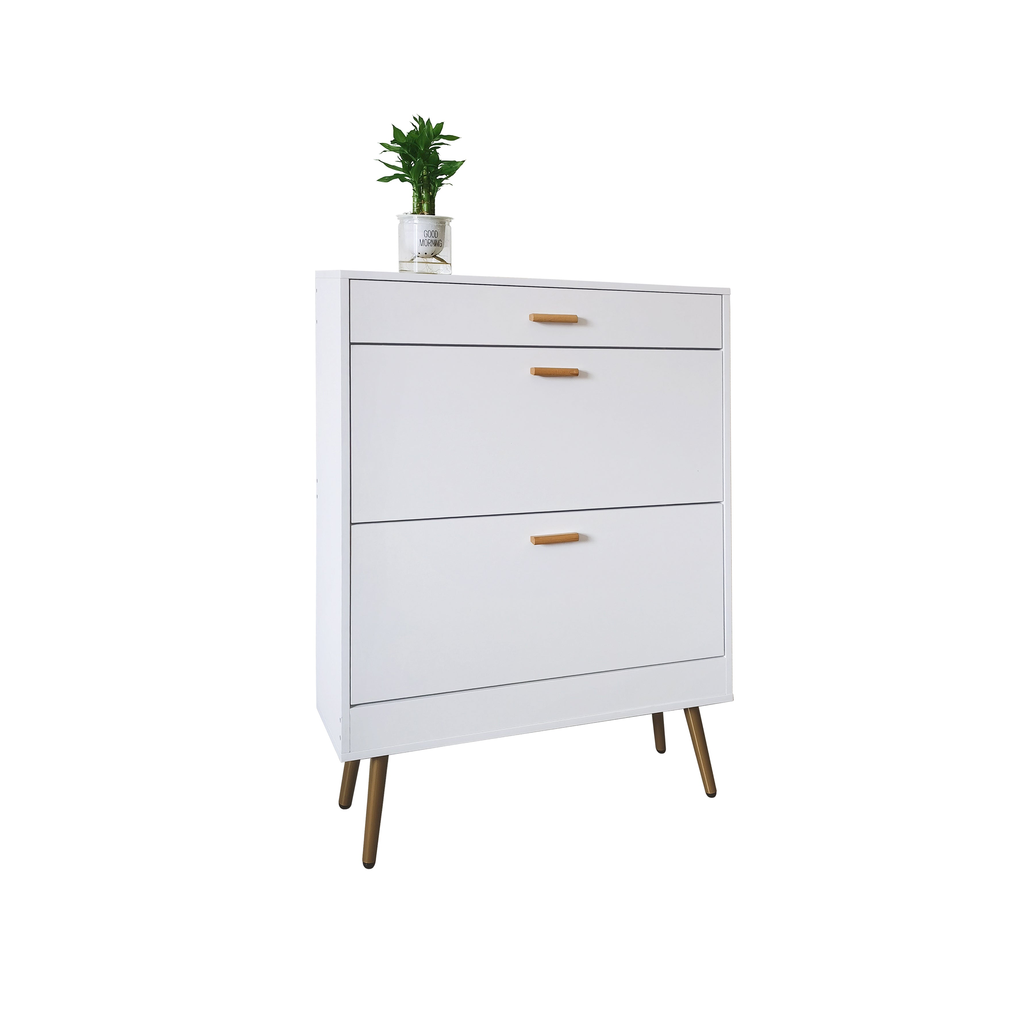 HAOYYE White Shoe Cabinet with 2 Flip Drawers Modern Shoe Rack Storage Organizer for Entryway Hallway or Closet Space-Saving Shoe Storage Cabinet for Heels Boots Sneakers and Slippers Freestanding Narrow Shoe Organizer with Hidden Design
