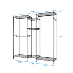 HAOYYE Portable Metal Garment Rack Closet Organizer with Hanging Rod and Storage Shelves Freestanding Clothes Hanger Rack for Bedroom Entryway or Laundry Room Space-Saving Open Wardrobe Shelf for Clothes Shoes and Accessories