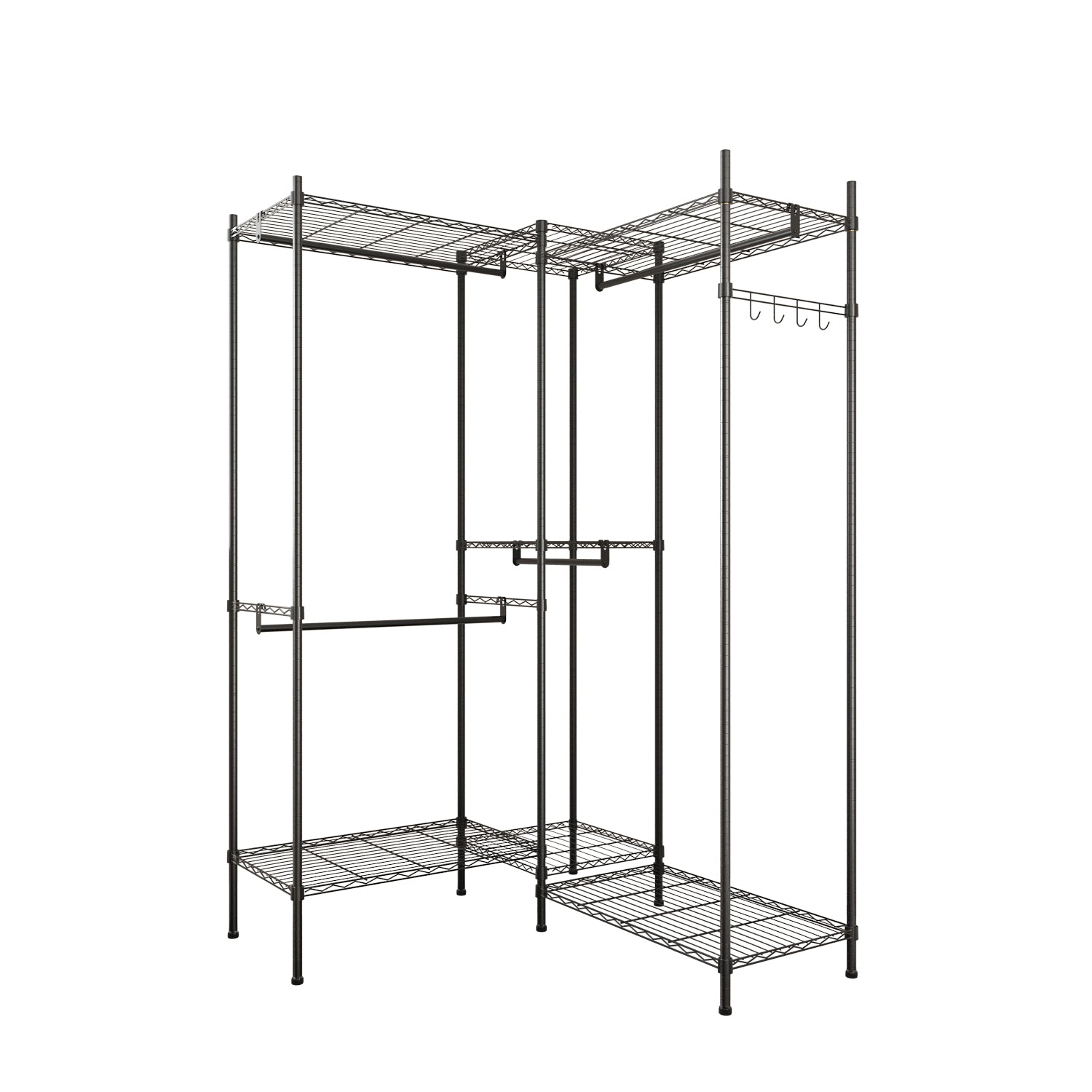 HAOYYE Portable Metal Garment Rack Closet Organizer with Hanging Rod and Storage Shelves Freestanding Clothes Hanger Rack for Bedroom Entryway or Laundry Room Space-Saving Open Wardrobe Shelf for Clothes Shoes and Accessories