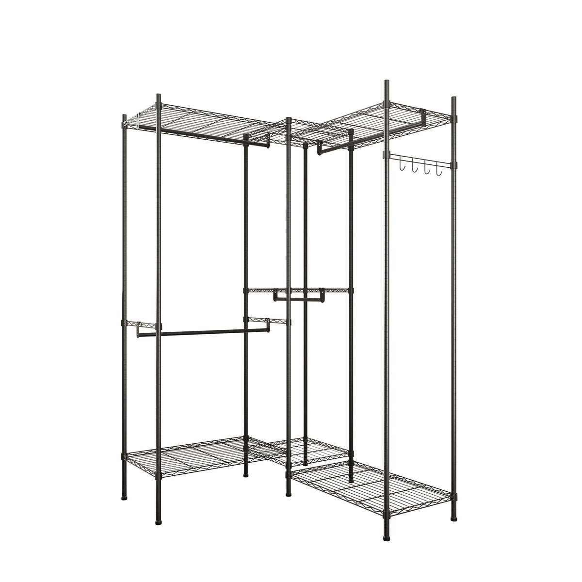 HAOYYE Portable Metal Garment Rack Closet Organizer with Hanging Rod and Storage Shelves Freestanding Clothes Hanger Rack for Bedroom Entryway or Laundry Room Space-Saving Open Wardrobe Shelf for Clothes Shoes and Accessories