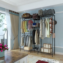 HAOYYE Portable Metal Garment Rack Closet Organizer with Hanging Rod and Storage Shelves Freestanding Clothes Hanger Rack for Bedroom Entryway or Laundry Room Space-Saving Open Wardrobe Shelf for Clothes Shoes and Accessories