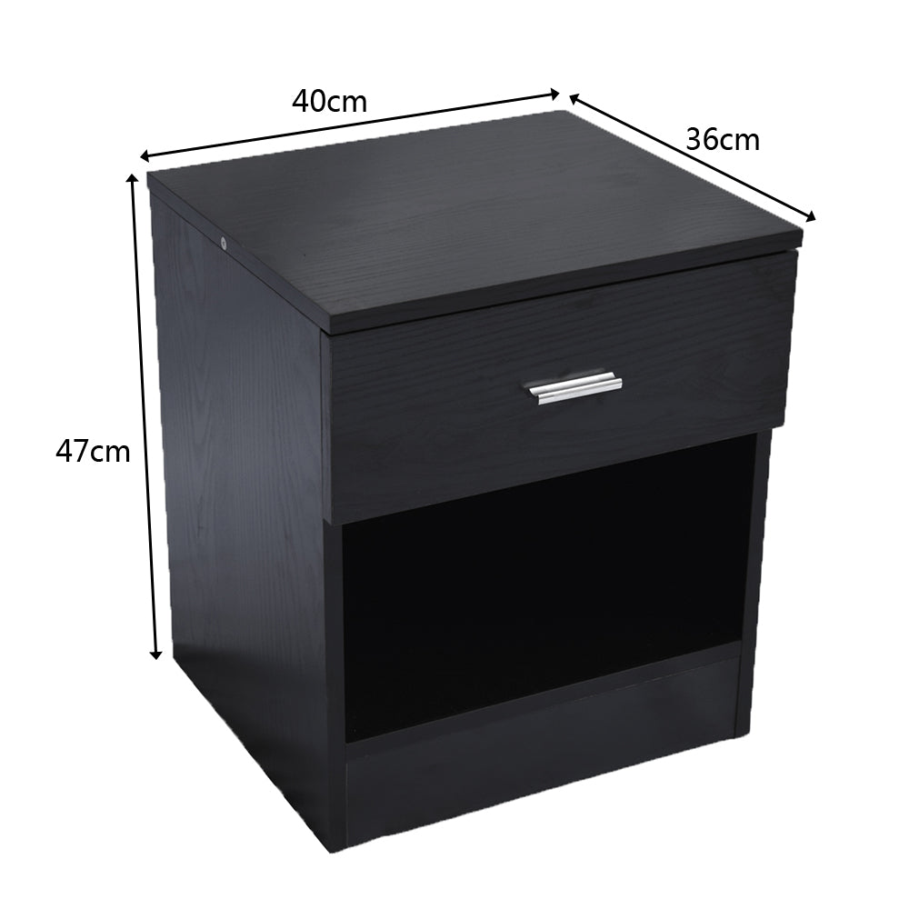 HAOYYE 1 Drawer Black Bedside Table Nightstand with Metal Handle, Modern Night Table with Open Shelf for Bedroom Living Room