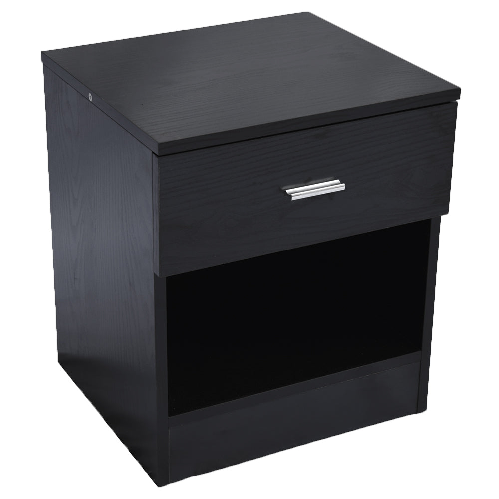 HAOYYE 1 Drawer Black Bedside Table Nightstand with Metal Handle, Modern Night Table with Open Shelf for Bedroom Living Room