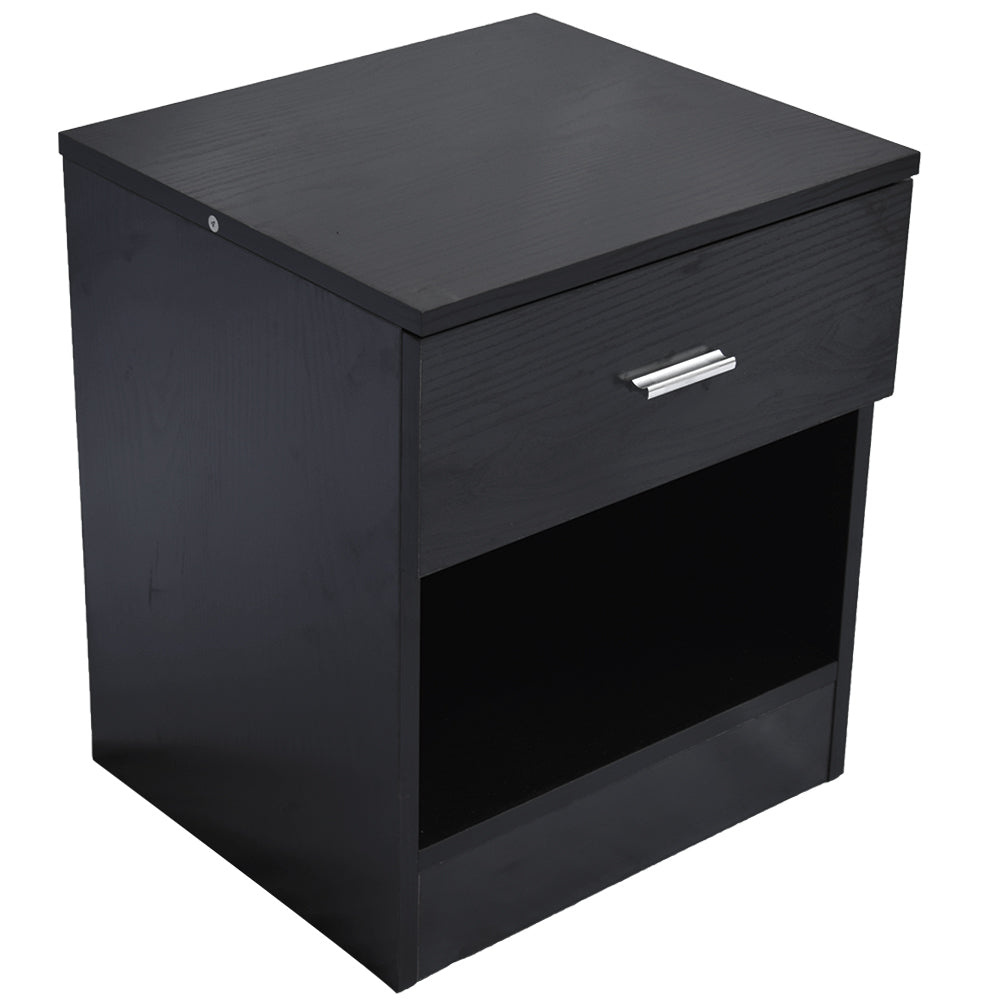 HAOYYE 1 Drawer Black Bedside Table Nightstand with Metal Handle, Modern Night Table with Open Shelf for Bedroom Living Room
