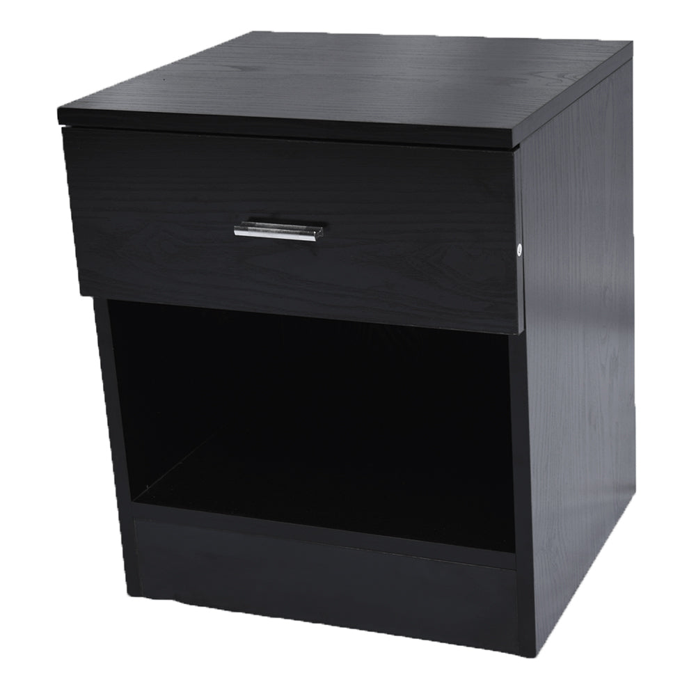HAOYYE 1 Drawer Black Bedside Table Nightstand with Metal Handle, Modern Night Table with Open Shelf for Bedroom Living Room