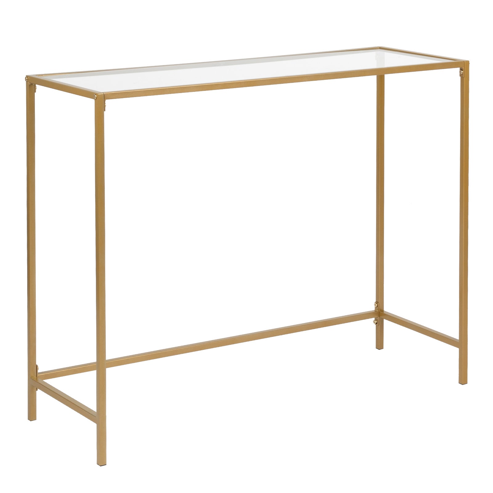 HAOYYE 39.4" Gold Console Table, Tempered Glass Top, Metal Frame, Durable And Stylish, Perfect For Entryway, Living Room, Hallway, Modern Space-Saving Design, Multifunctional Home Organizer