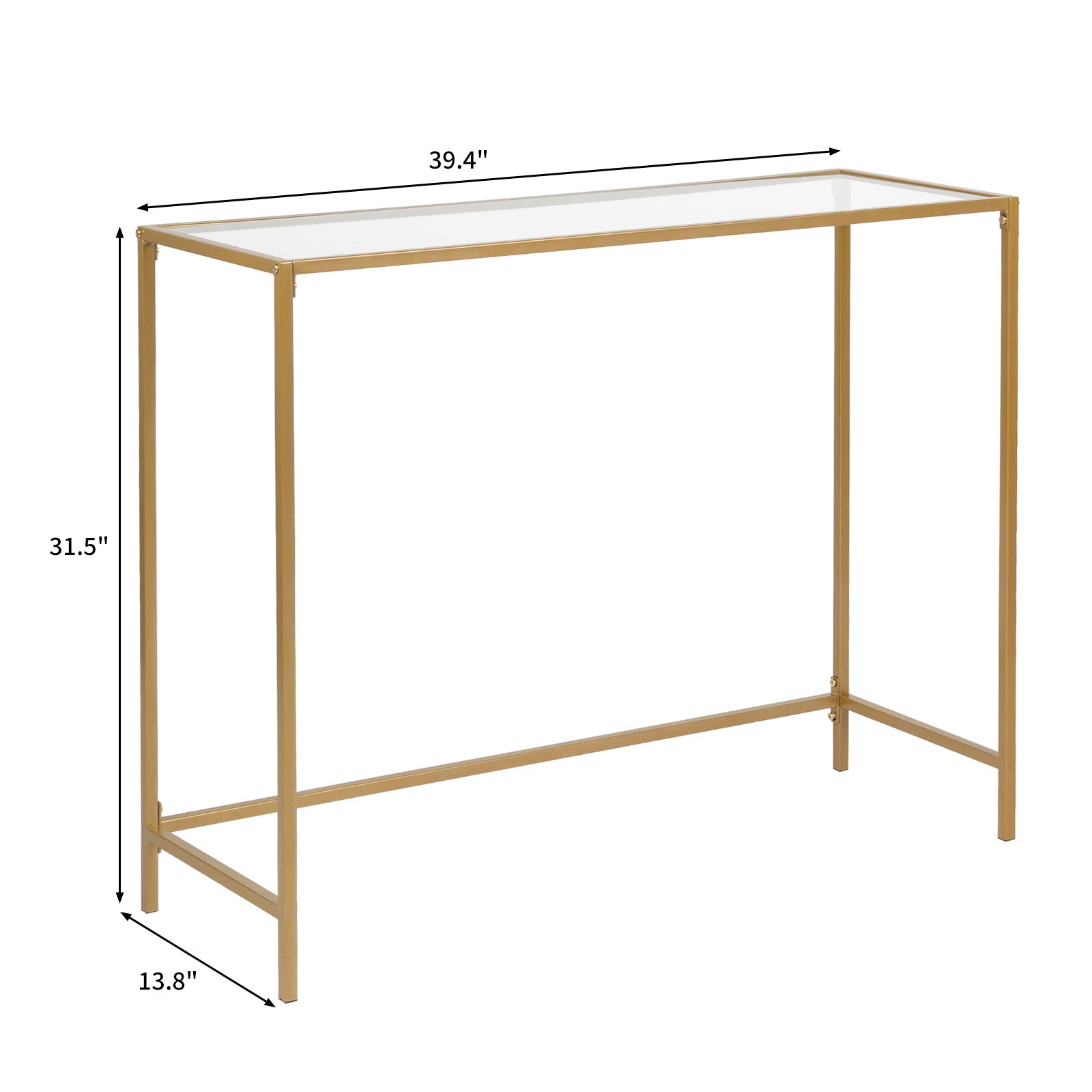 HAOYYE 39.4" Gold Console Table, Tempered Glass Top, Metal Frame, Durable And Stylish, Perfect For Entryway, Living Room, Hallway, Modern Space-Saving Design, Multifunctional Home Organizer