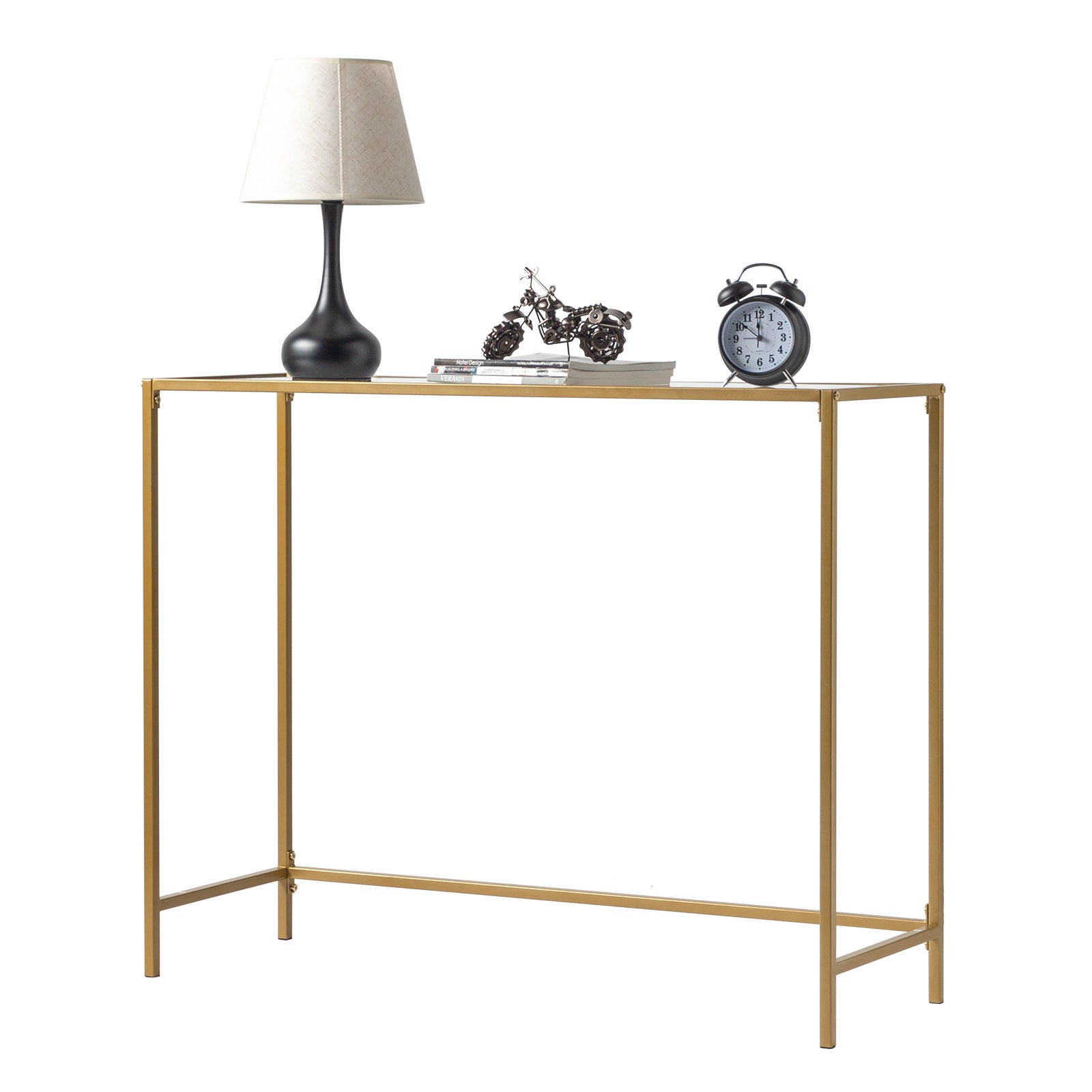 HAOYYE 39.4" Gold Console Table, Tempered Glass Top, Metal Frame, Durable And Stylish, Perfect For Entryway, Living Room, Hallway, Modern Space-Saving Design, Multifunctional Home Organizer