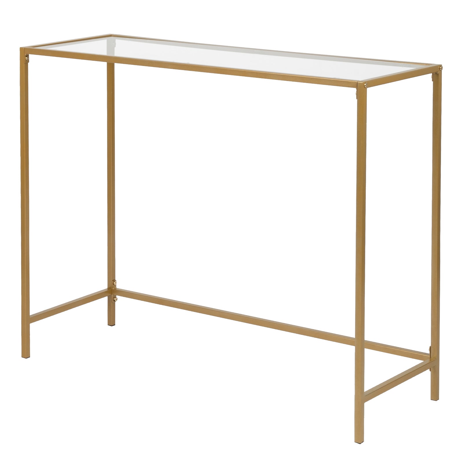 HAOYYE 39.4" Gold Console Table, Tempered Glass Top, Metal Frame, Durable And Stylish, Perfect For Entryway, Living Room, Hallway, Modern Space-Saving Design, Multifunctional Home Organizer