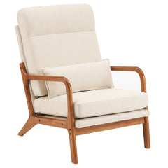 HAOYYE High Back Solid Wood Armrest Backrest Iron Frame Linen Indoor Leisure Chair in Off-White, Soft Cozy Warm Flannel Fleece Home Decor, Luxury Comfortable Unique Design, Premium Quality Decorative Chair for Living Room