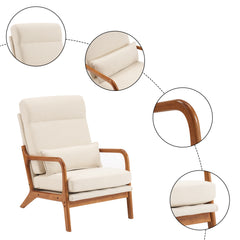 HAOYYE High Back Solid Wood Armrest Backrest Iron Frame Linen Indoor Leisure Chair in Off-White, Soft Cozy Warm Flannel Fleece Home Decor, Luxury Comfortable Unique Design, Premium Quality Decorative Chair for Living Room