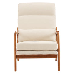HAOYYE High Back Solid Wood Armrest Backrest Iron Frame Linen Indoor Leisure Chair in Off-White, Soft Cozy Warm Flannel Fleece Home Decor, Luxury Comfortable Unique Design, Premium Quality Decorative Chair for Living Room