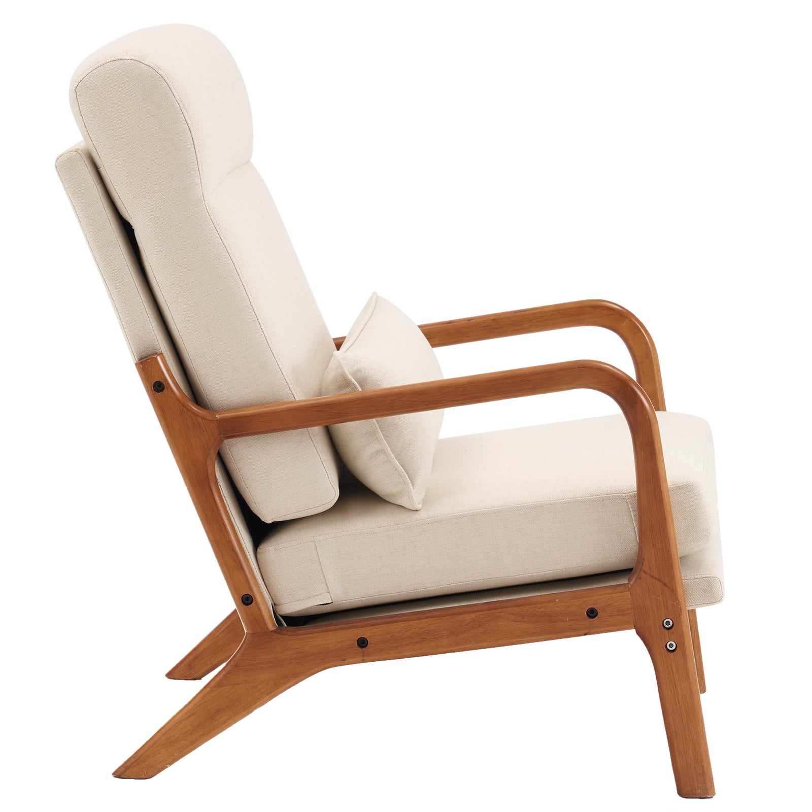 HAOYYE High Back Solid Wood Armrest Backrest Iron Frame Linen Indoor Leisure Chair in Off-White, Soft Cozy Warm Flannel Fleece Home Decor, Luxury Comfortable Unique Design, Premium Quality Decorative Chair for Living Room