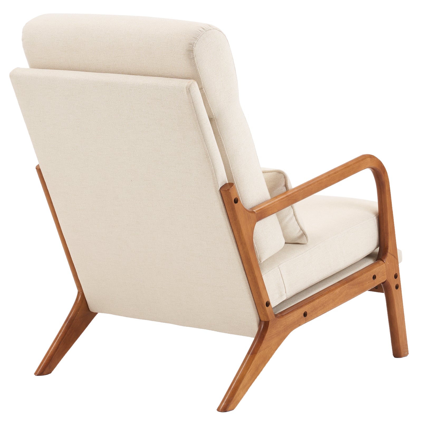 HAOYYE High Back Solid Wood Armrest Backrest Iron Frame Linen Indoor Leisure Chair in Off-White, Soft Cozy Warm Flannel Fleece Home Decor, Luxury Comfortable Unique Design, Premium Quality Decorative Chair for Living Room