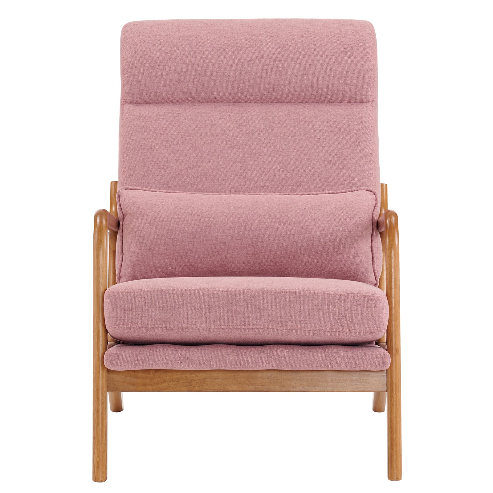 HAOYYE High Back Solid Wood Armrest Backrest Iron Frame Linen Indoor Leisure Chair Pink Soft Cozy Warm Flannel Fleece Home Decor Luxury Comfortable Unique Design Premium Quality Decorative Accent Chair for Living Room Bedroom