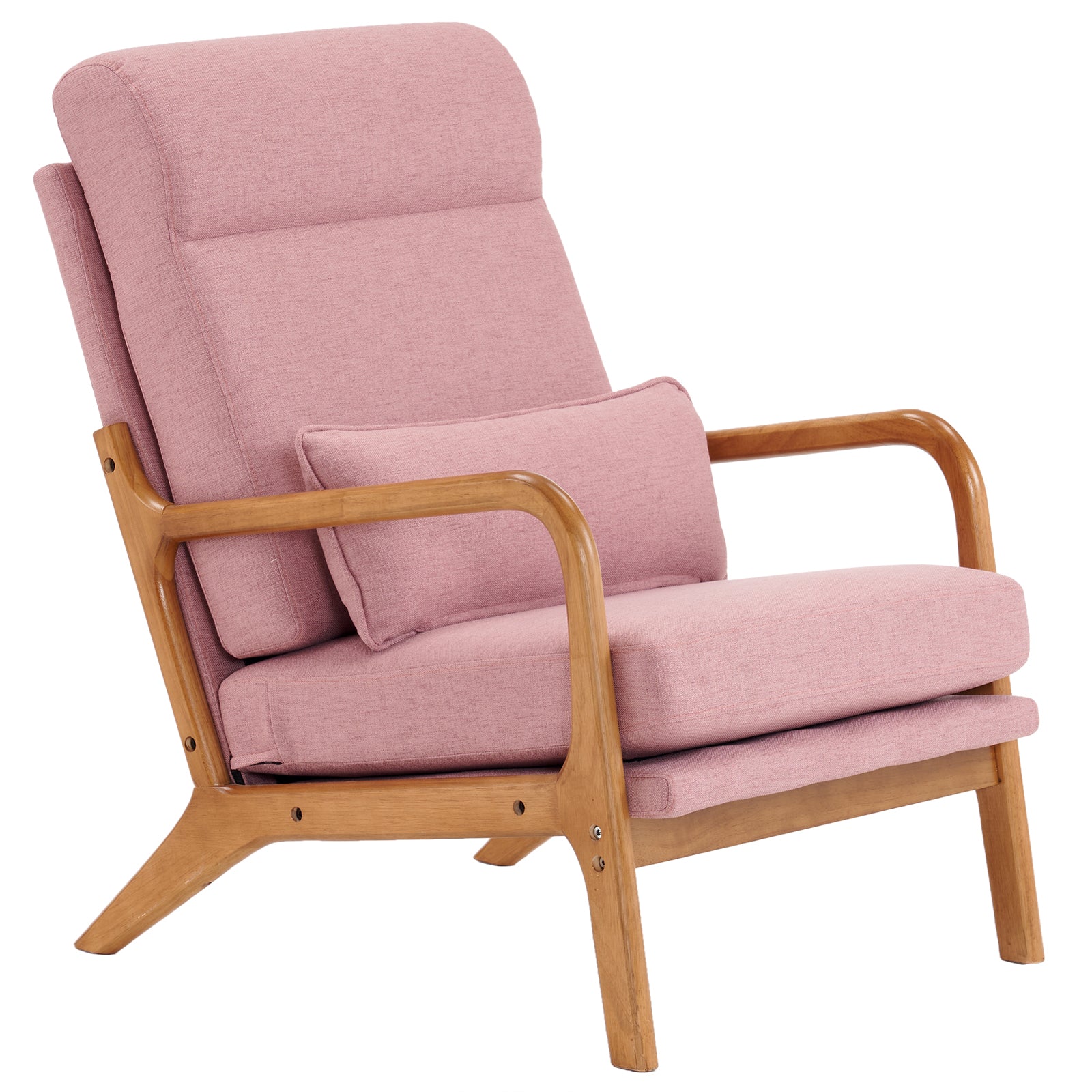 HAOYYE High Back Solid Wood Armrest Backrest Iron Frame Linen Indoor Leisure Chair Pink Soft Cozy Warm Flannel Fleece Home Decor Luxury Comfortable Unique Design Premium Quality Decorative Accent Chair for Living Room Bedroom