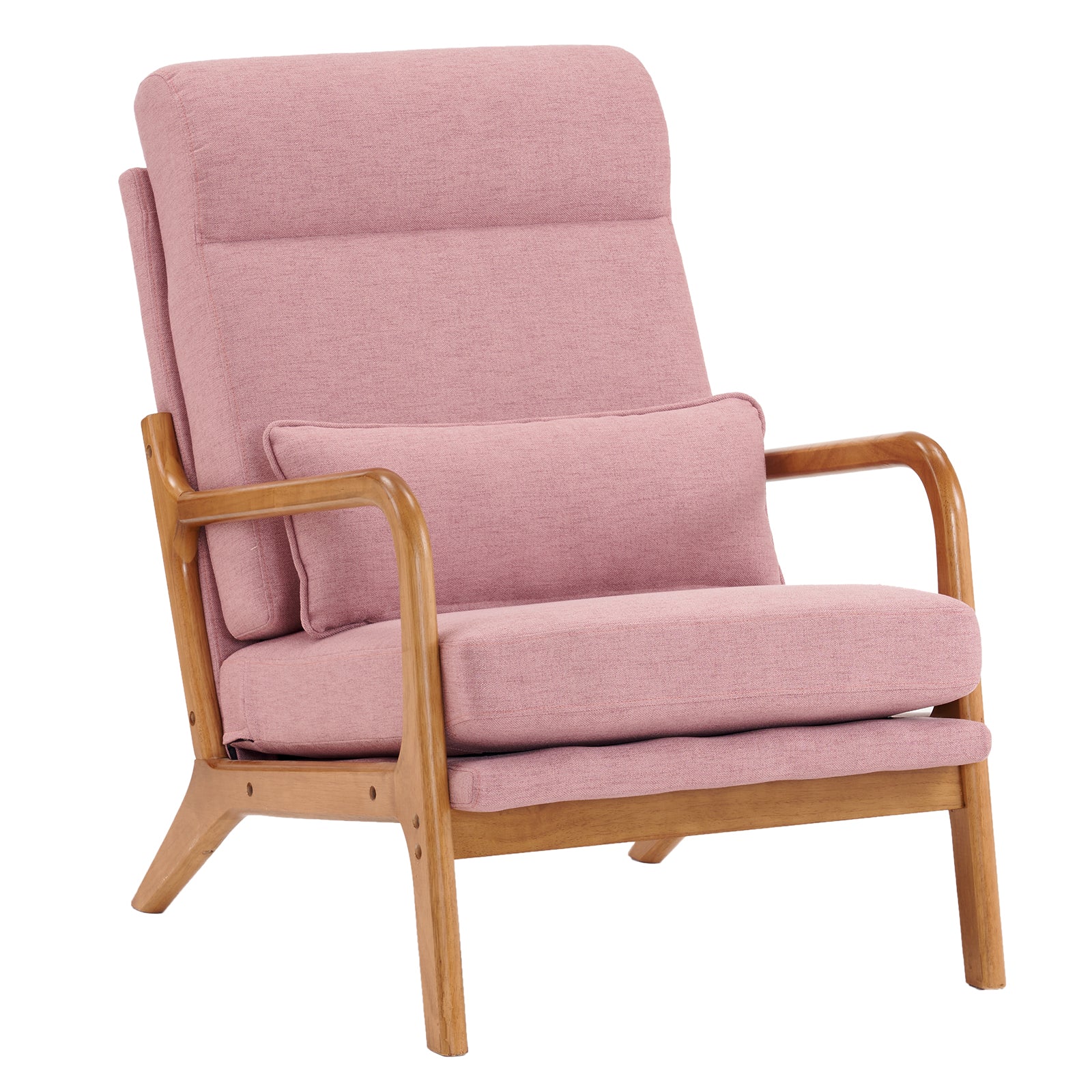 HAOYYE High Back Solid Wood Armrest Backrest Iron Frame Linen Indoor Leisure Chair Pink Soft Cozy Warm Flannel Fleece Home Decor Luxury Comfortable Unique Design Premium Quality Decorative Accent Chair for Living Room Bedroom