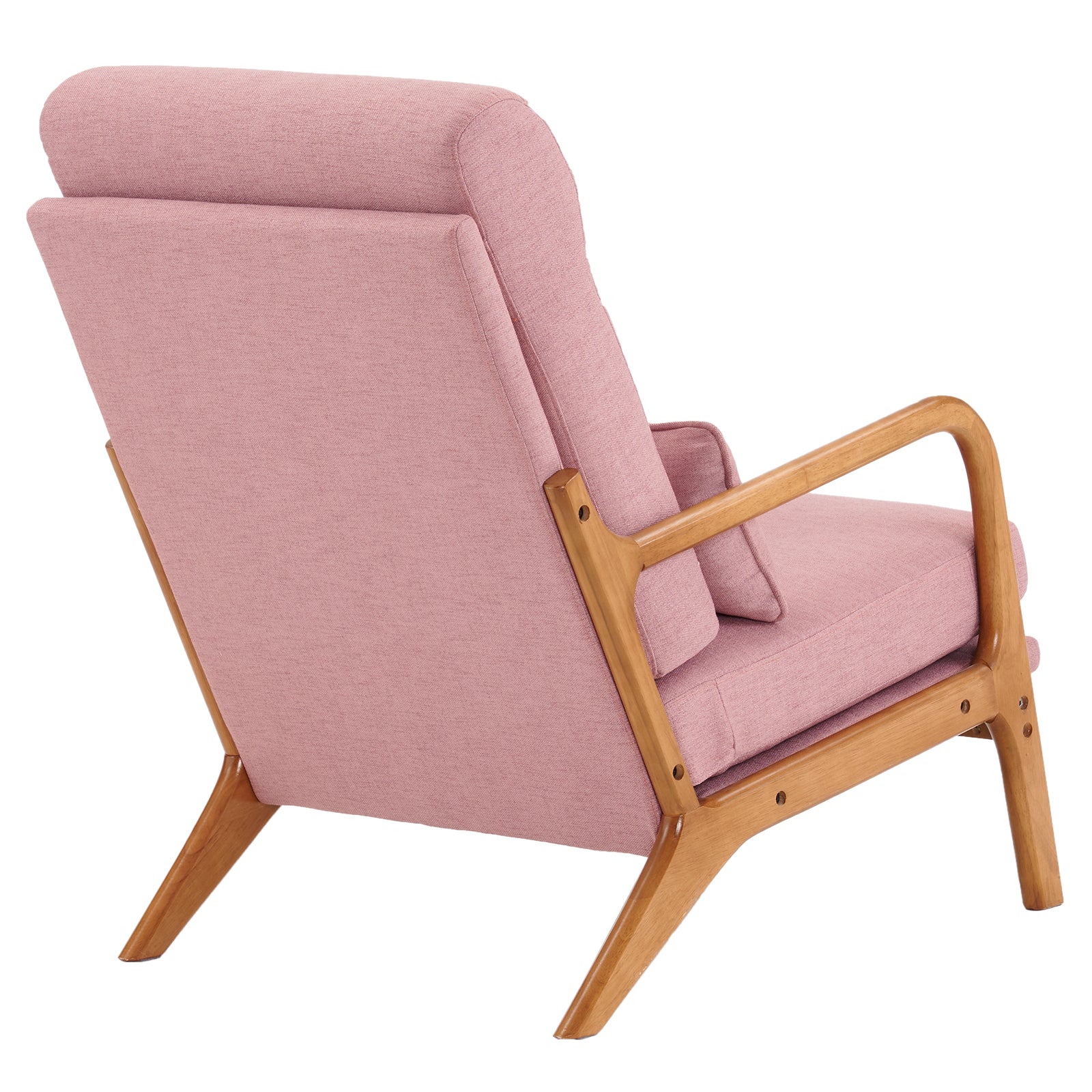 HAOYYE High Back Solid Wood Armrest Backrest Iron Frame Linen Indoor Leisure Chair Pink Soft Cozy Warm Flannel Fleece Home Decor Luxury Comfortable Unique Design Premium Quality Decorative Accent Chair for Living Room Bedroom
