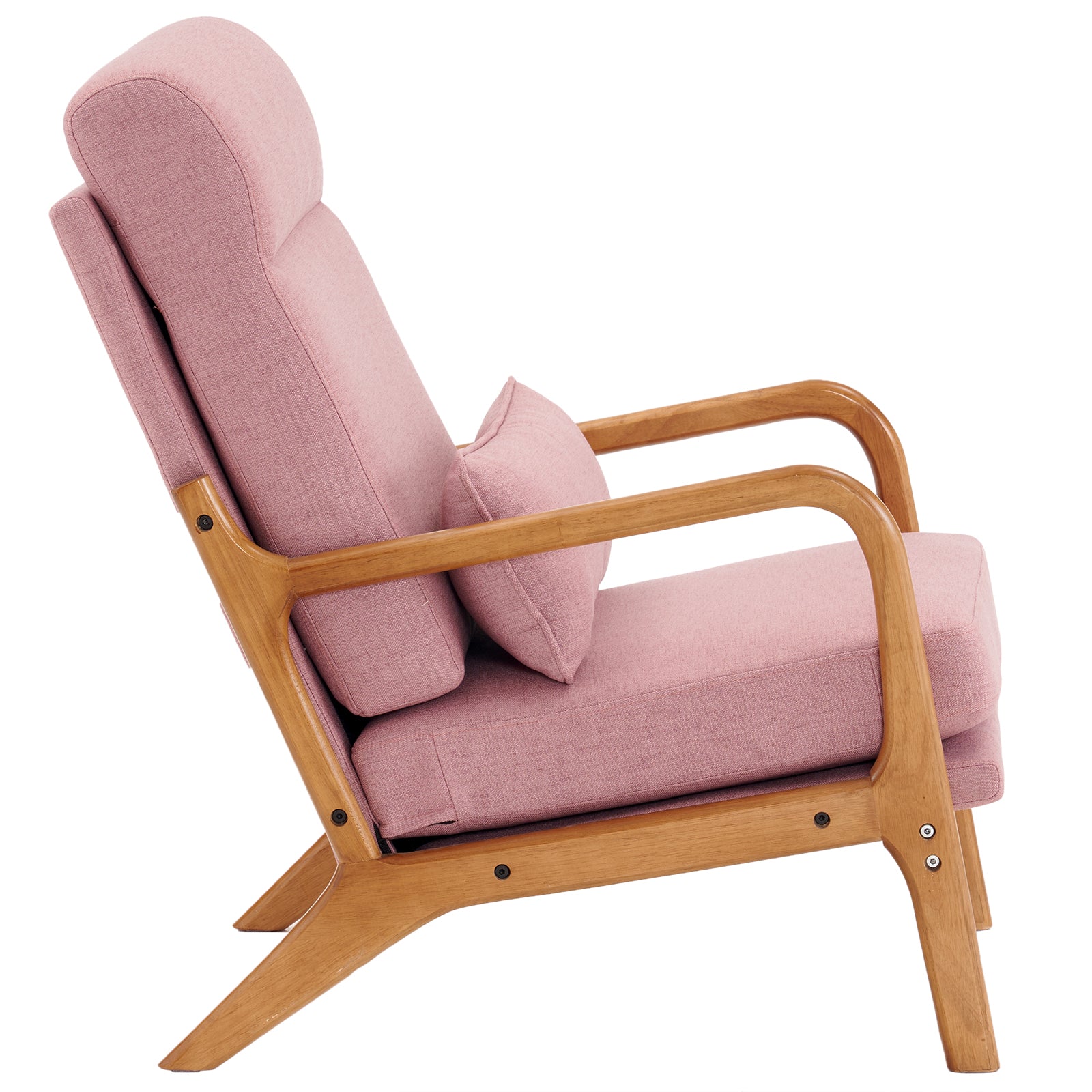 HAOYYE High Back Solid Wood Armrest Backrest Iron Frame Linen Indoor Leisure Chair Pink Soft Cozy Warm Flannel Fleece Home Decor Luxury Comfortable Unique Design Premium Quality Decorative Accent Chair for Living Room Bedroom