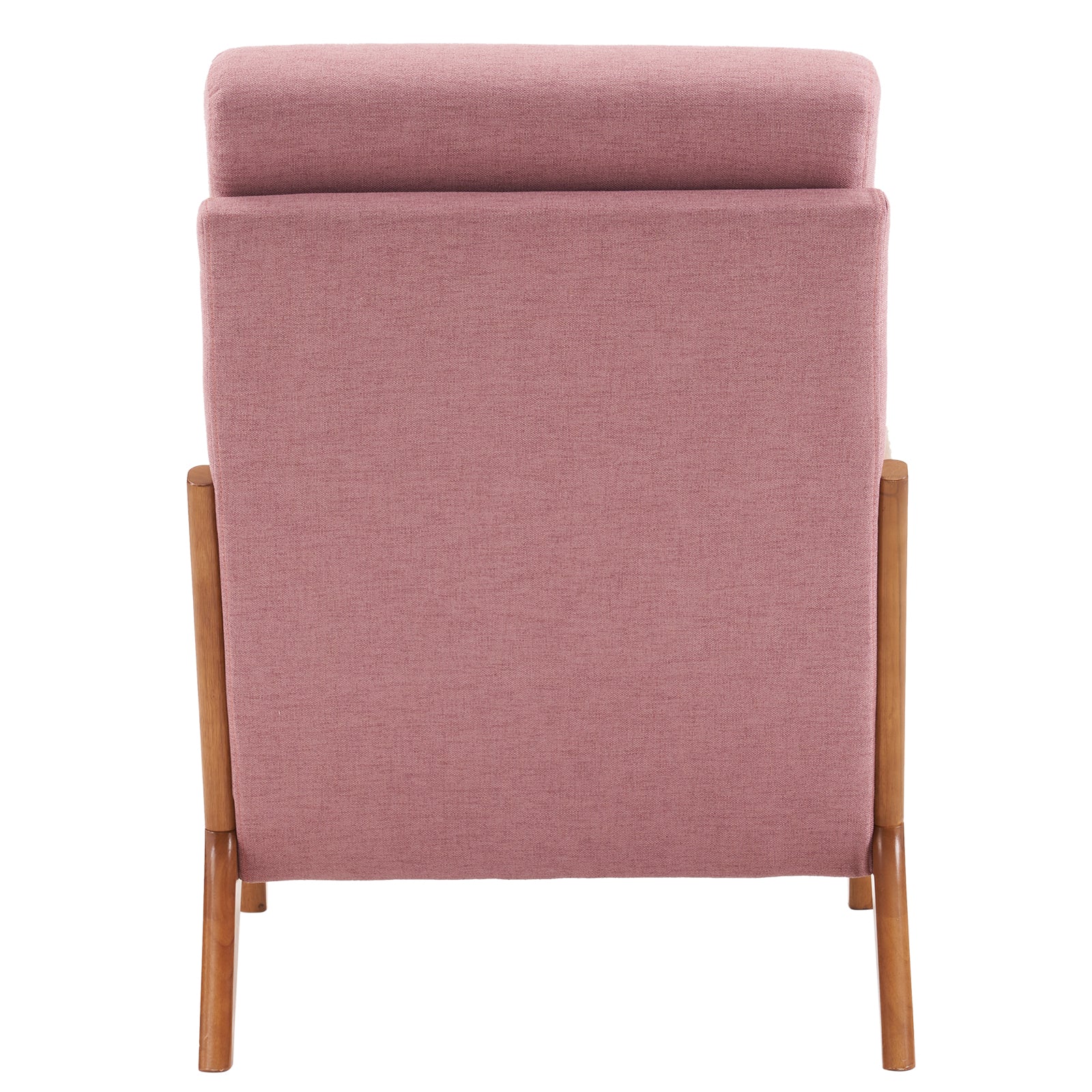 HAOYYE High Back Solid Wood Armrest Backrest Iron Frame Linen Indoor Leisure Chair Pink Soft Cozy Warm Flannel Fleece Home Decor Luxury Comfortable Unique Design Premium Quality Decorative Accent Chair for Living Room Bedroom