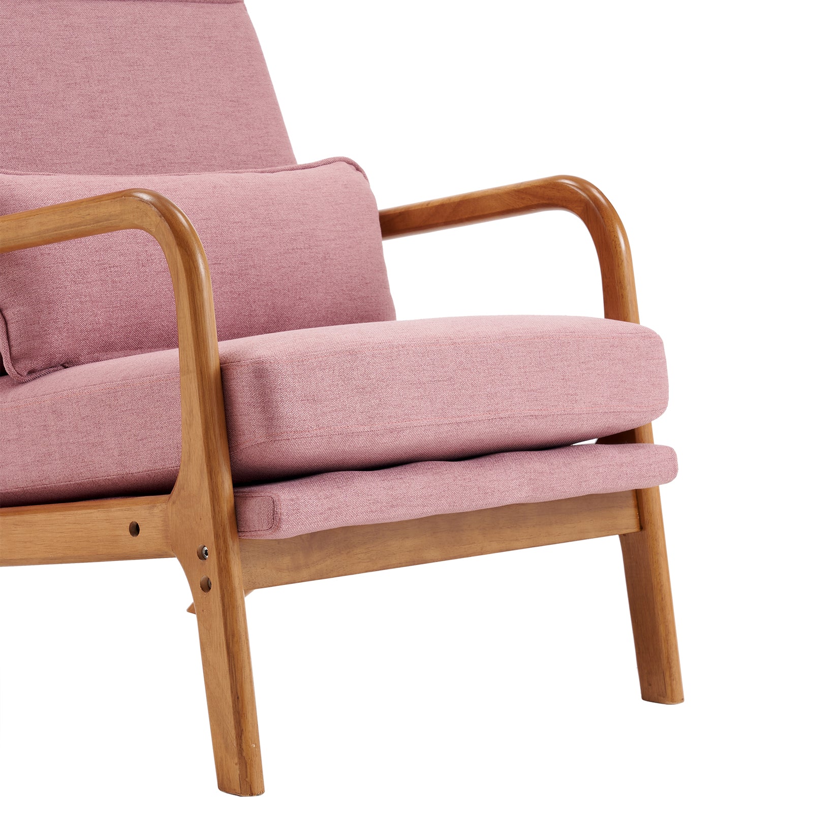 HAOYYE High Back Solid Wood Armrest Backrest Iron Frame Linen Indoor Leisure Chair Pink Soft Cozy Warm Flannel Fleece Home Decor Luxury Comfortable Unique Design Premium Quality Decorative Accent Chair for Living Room Bedroom