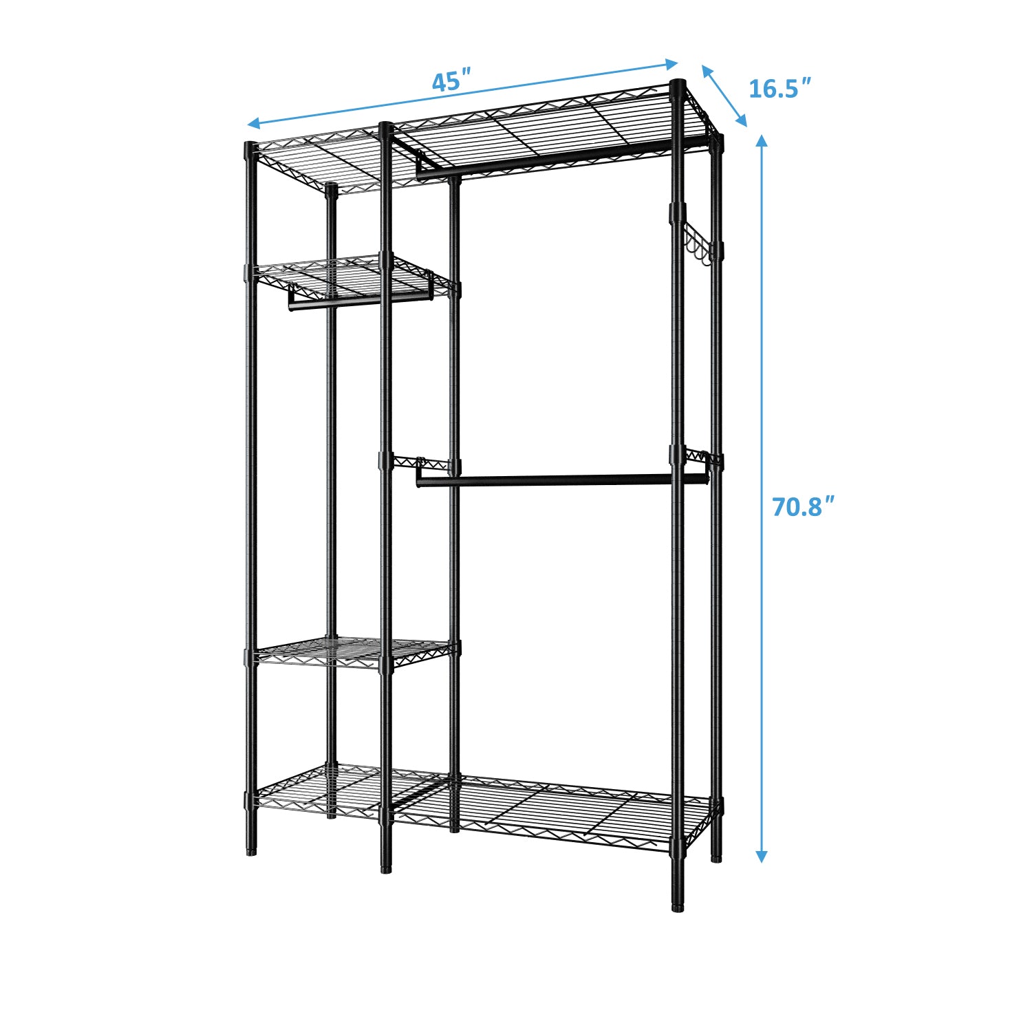 HAOYYE Closet Organizer Portable Metal Garment Rack With Shelves & Hanging Bars, Free-Standing Storage Solution For Clothing & Accessories, Space-Saving Wardrobe Organizer For Home Bedroom Entryway, Sturdy Steel Frame, Durable, Modern Design.